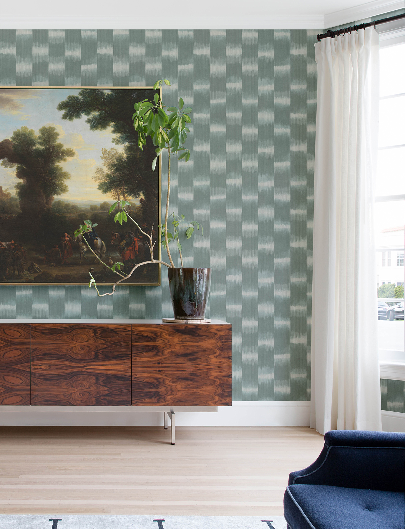 Baldwin Teal Shibori Stripe Wallpaper