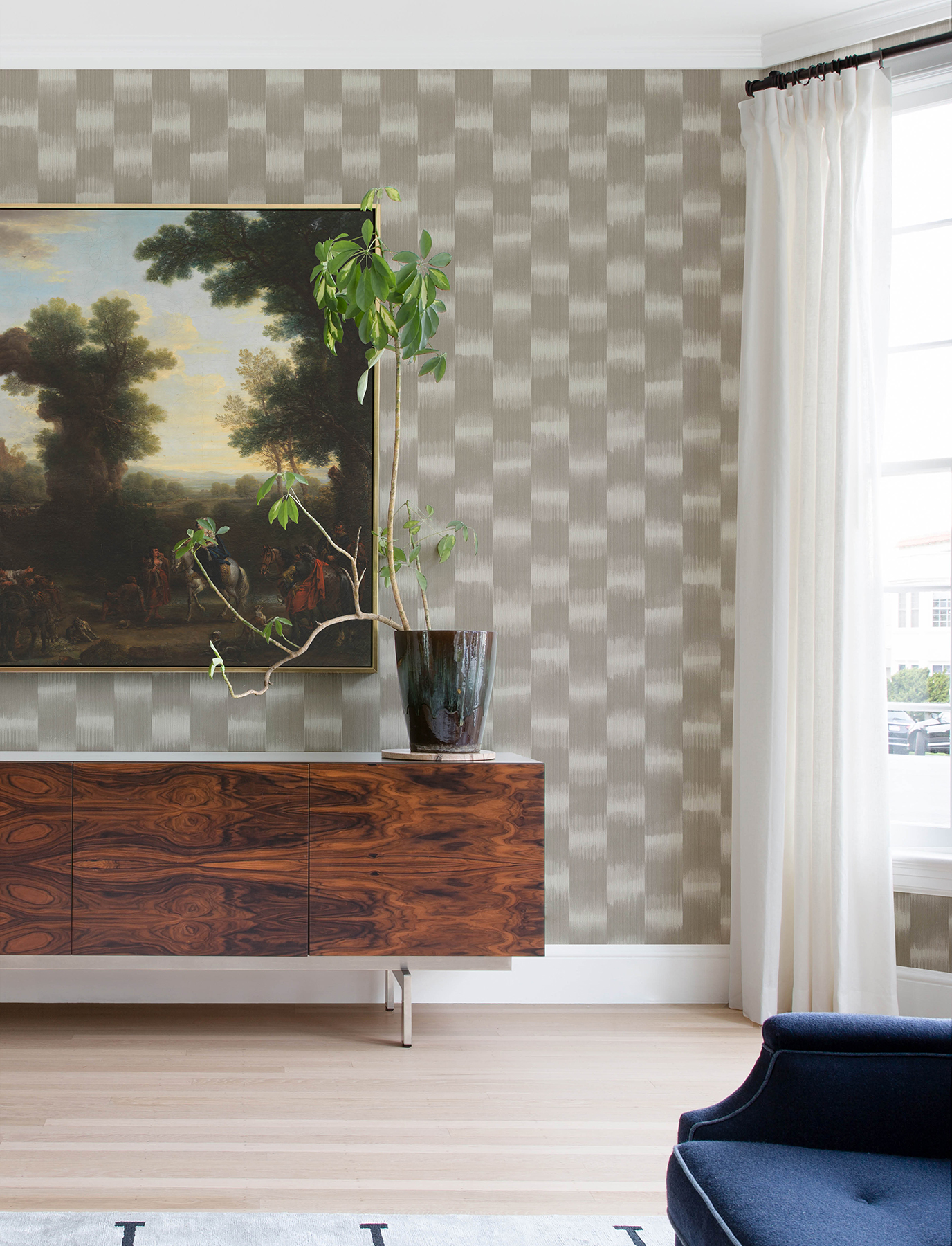 Baldwin Taupe Shibori Stripe Wallpaper