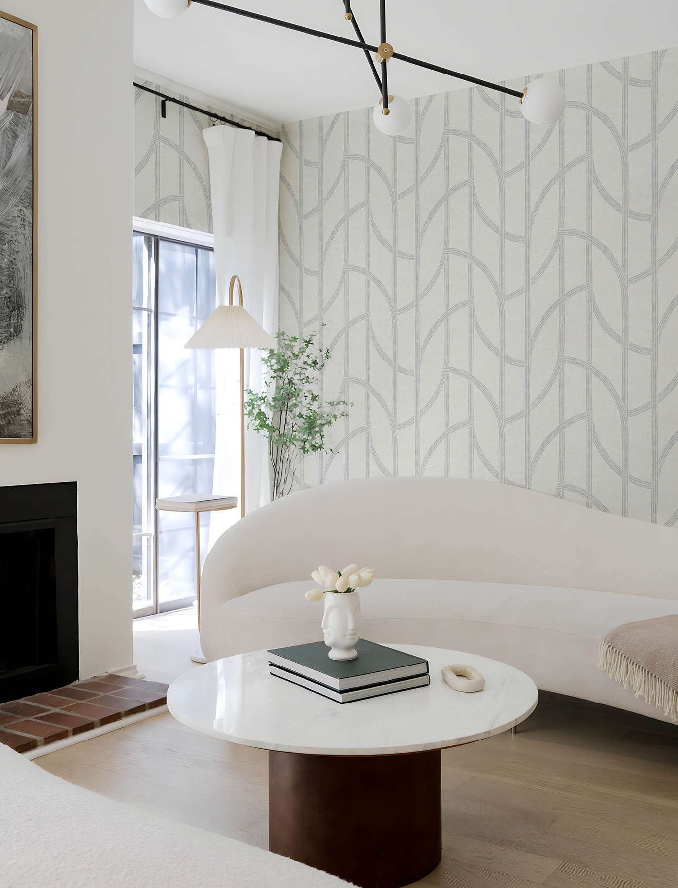 Harlow Silver Curved Contours Wallpaper