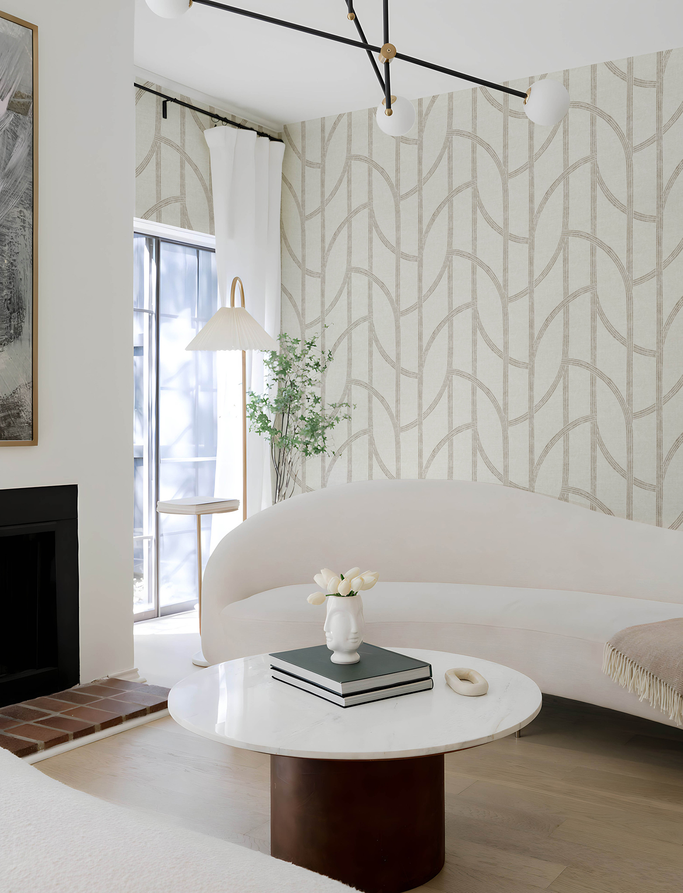 Harlow Champagne Curved Contours Wallpaper