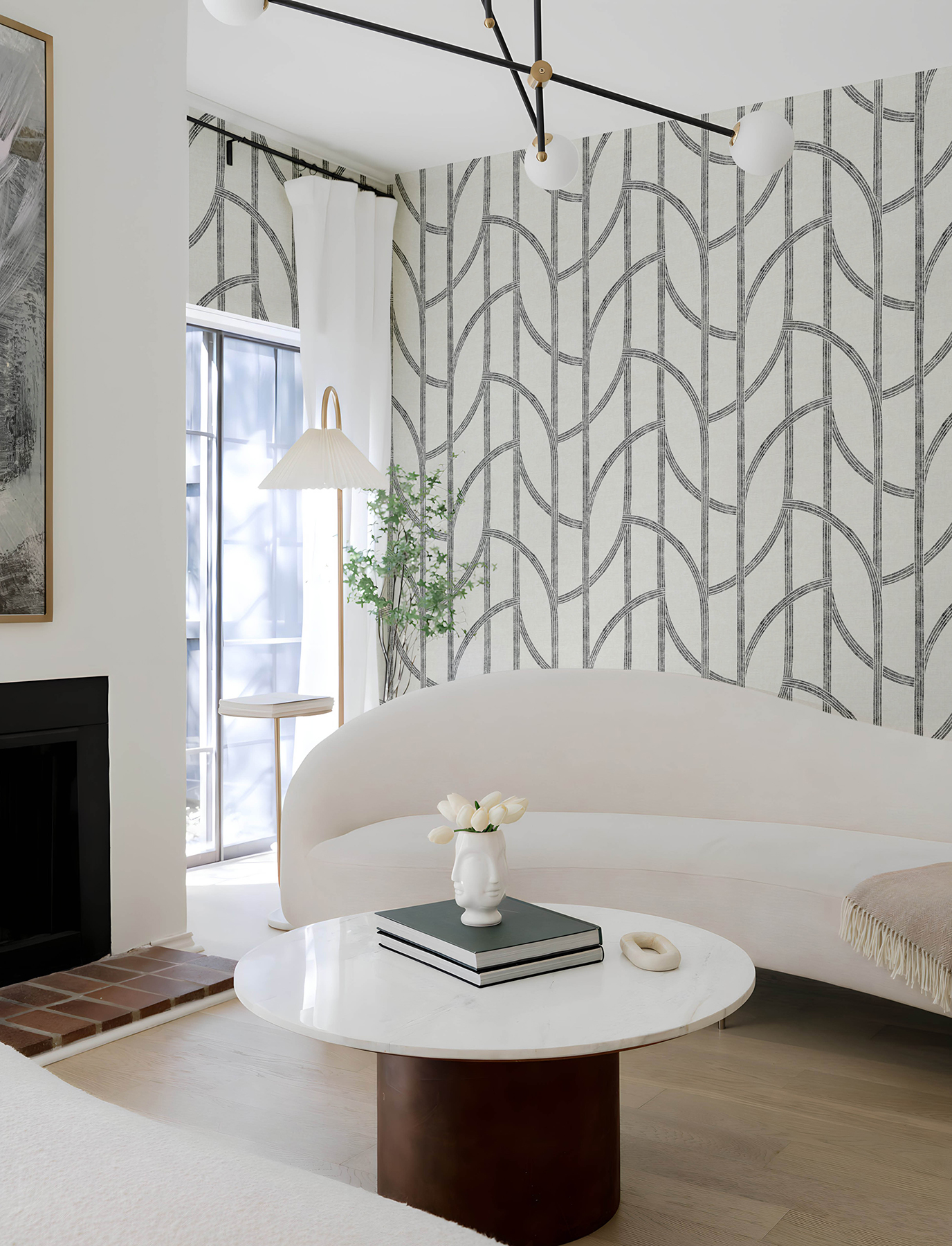 Harlow Black Curved Contours Wallpaper