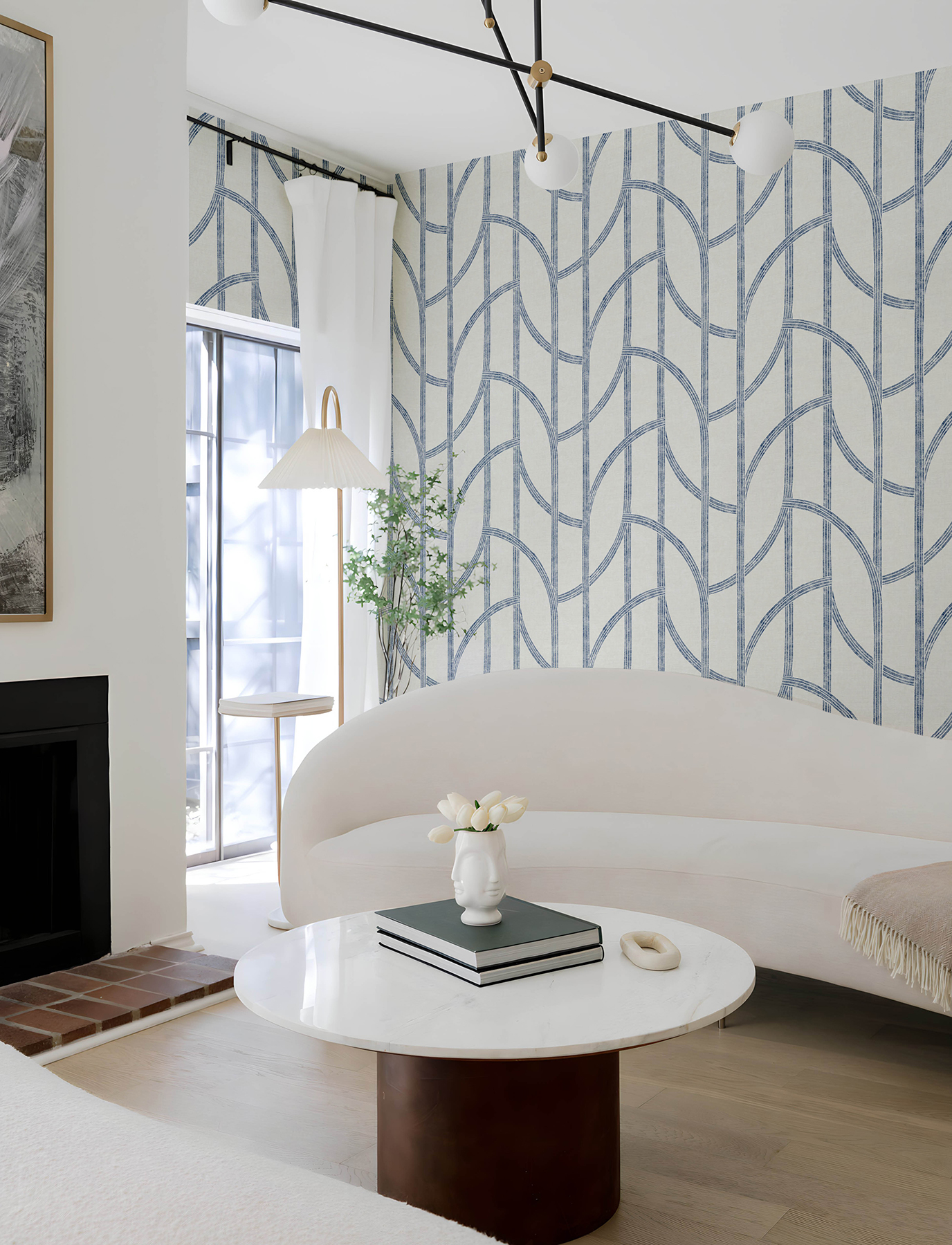 Harlow Indigo Curved Contours Wallpaper