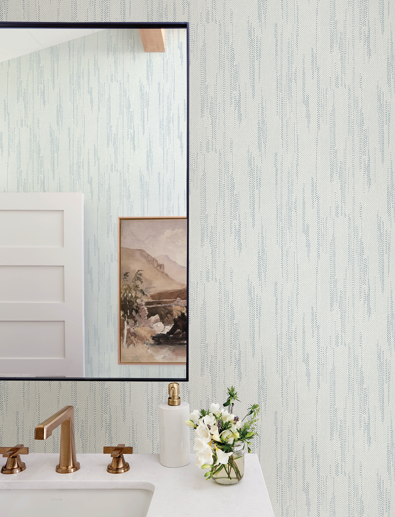 Baris Aqua Stipple Stripe Wallpaper