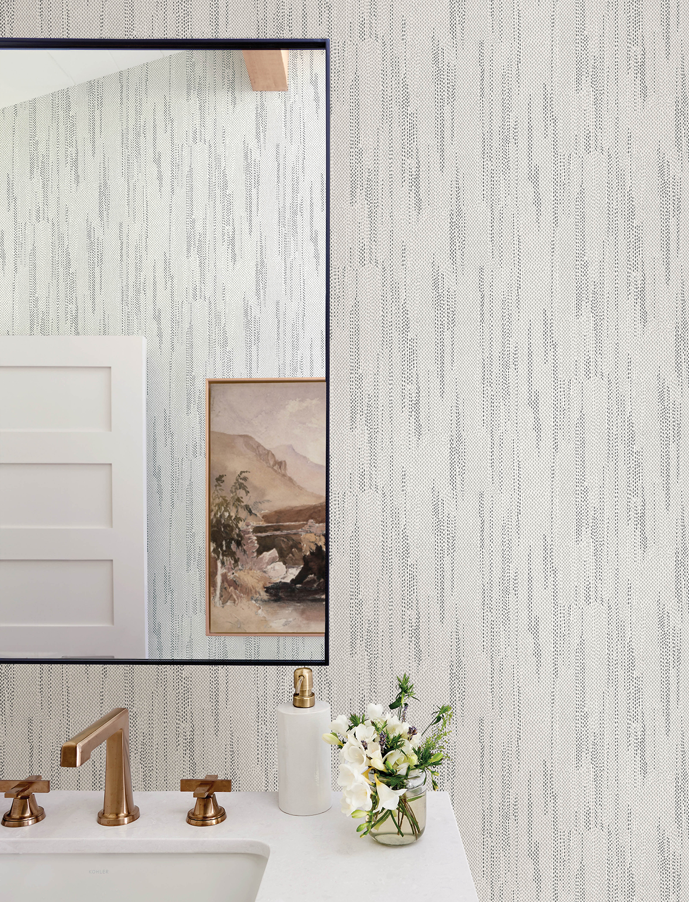 Baris Charcoal Stipple Stripe Wallpaper
