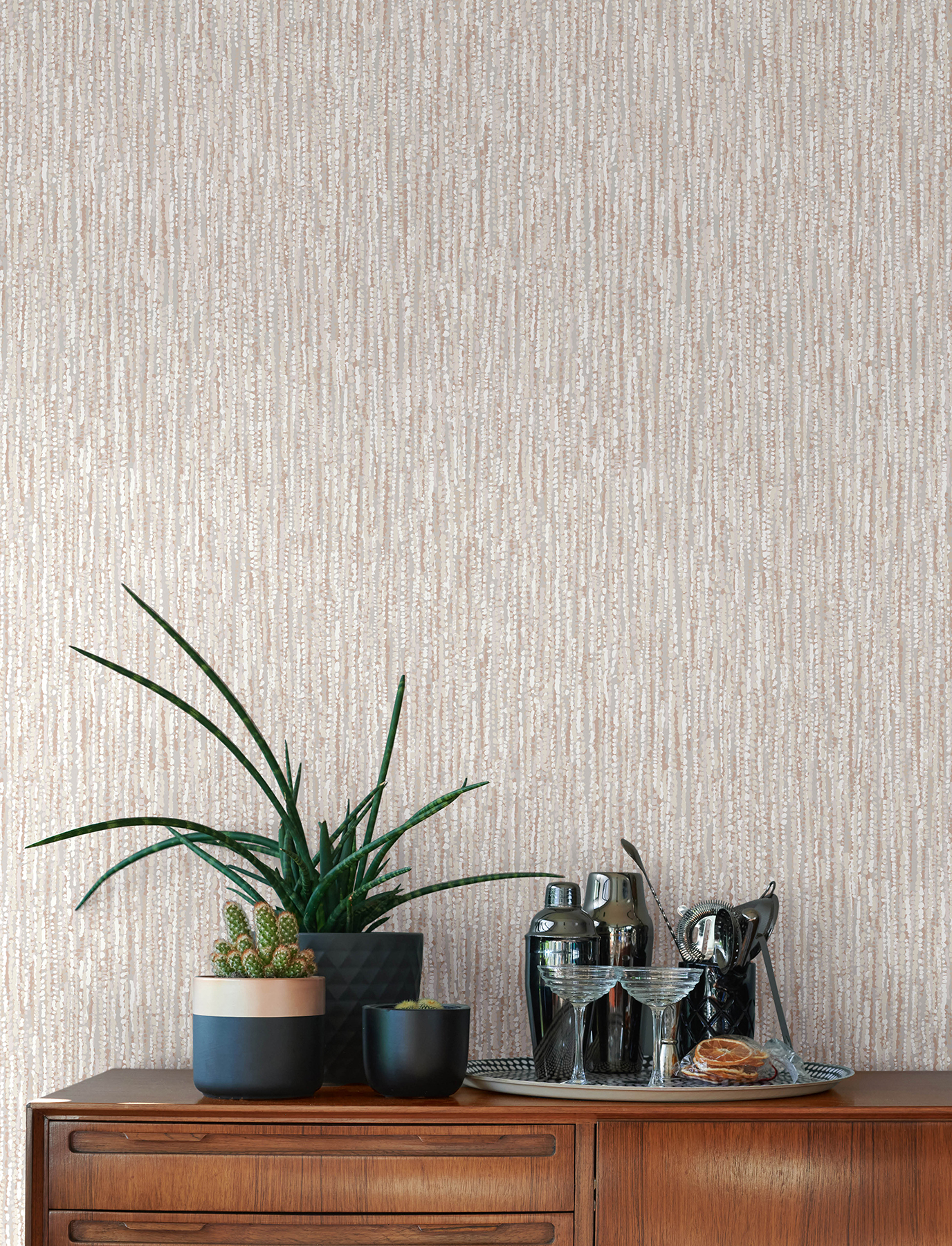 Corliss Blush Beaded Strands Wallpaper