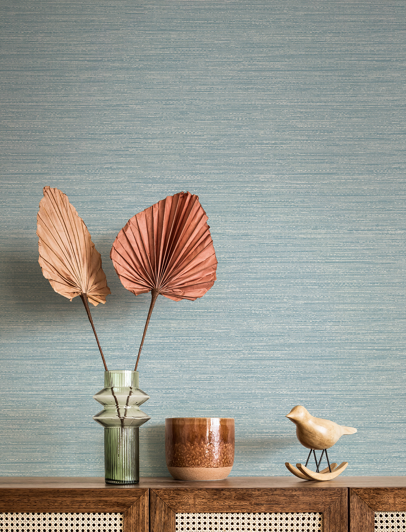 Sheehan Light Blue Faux Grasscloth Wallpaper