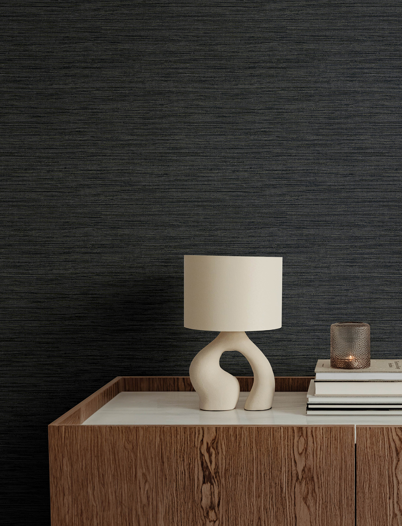 Sheehan Black Faux Grasscloth Wallpaper