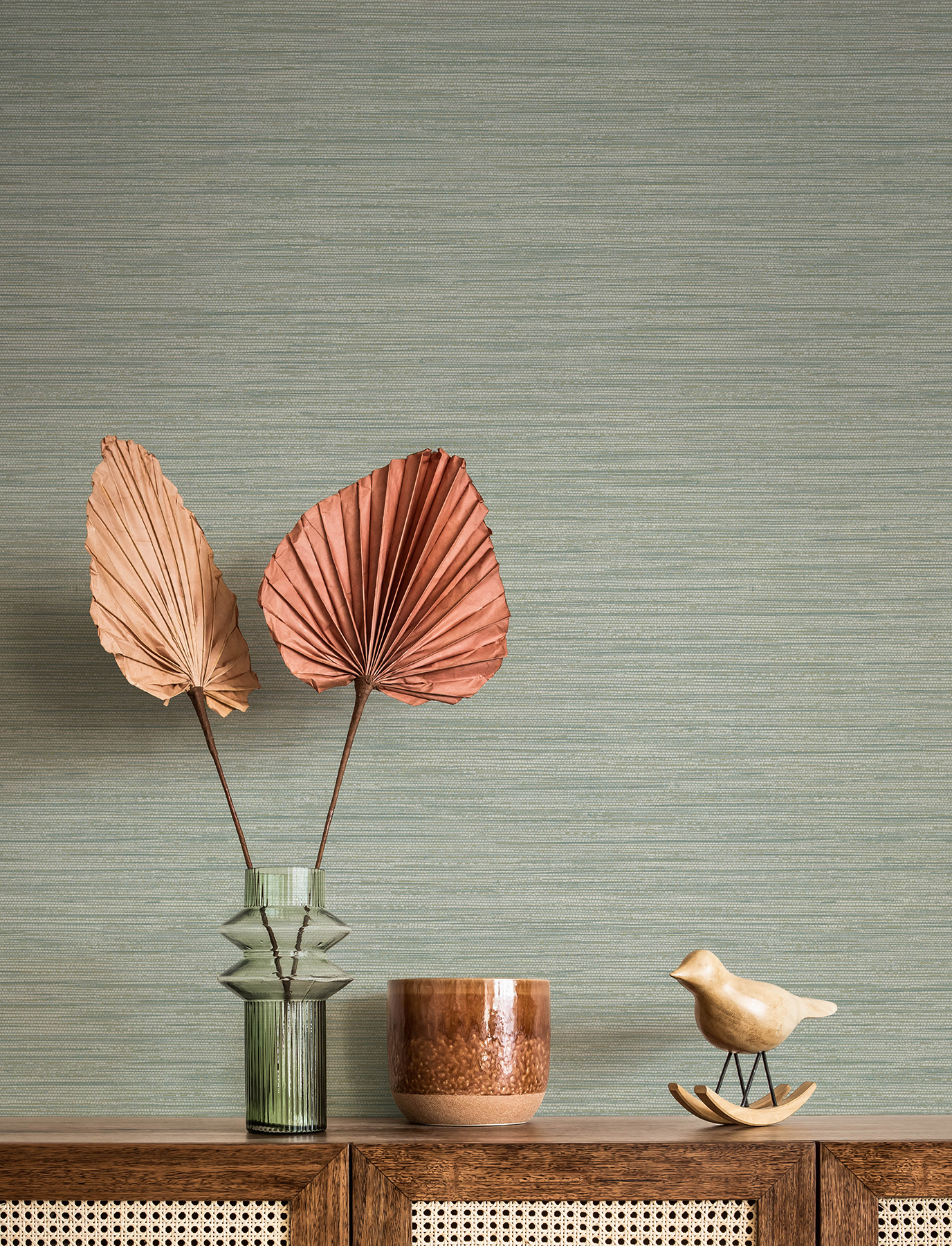 Sheehan Sea Green Faux Grasscloth Wallpaper