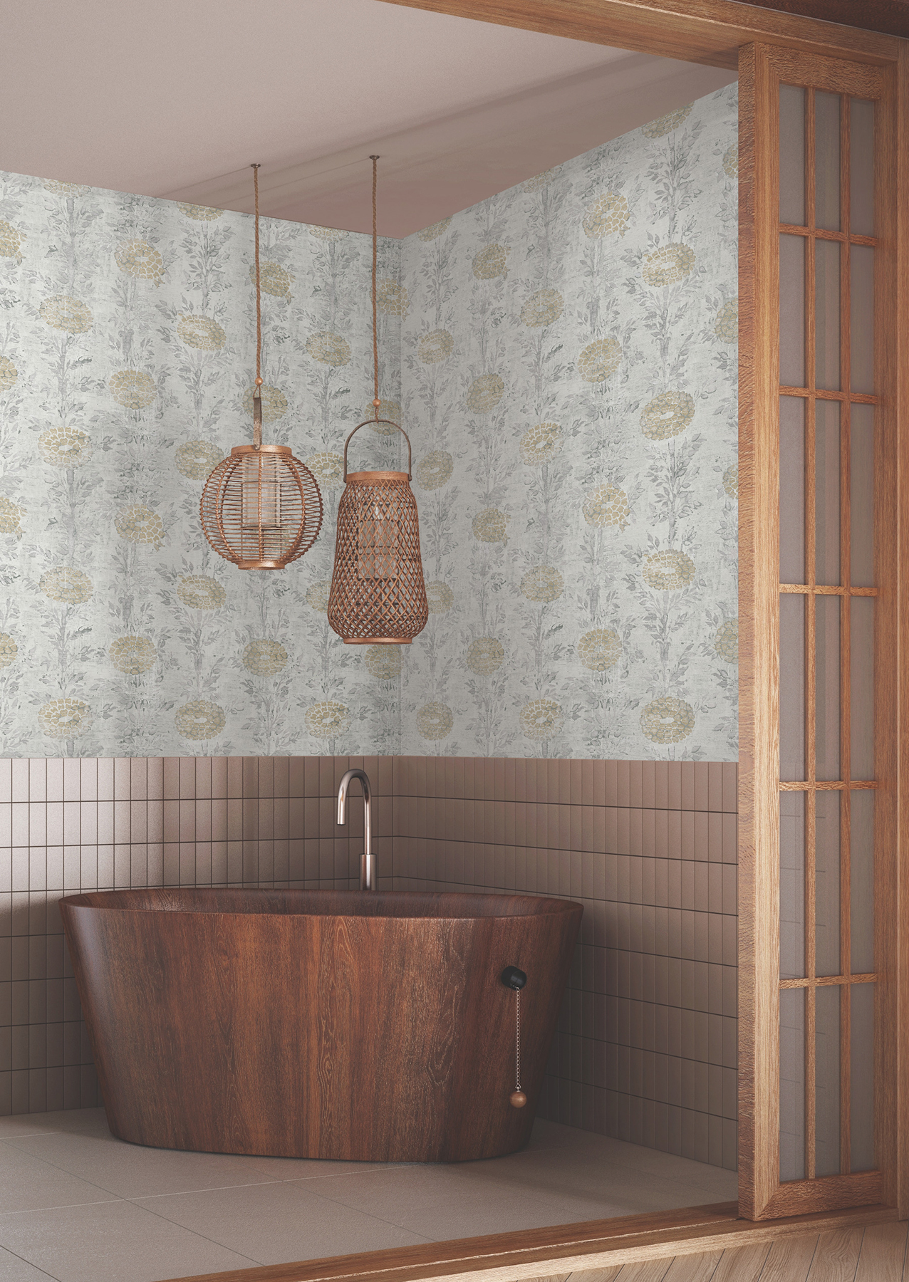French Marigold White & Gold Wallpaper