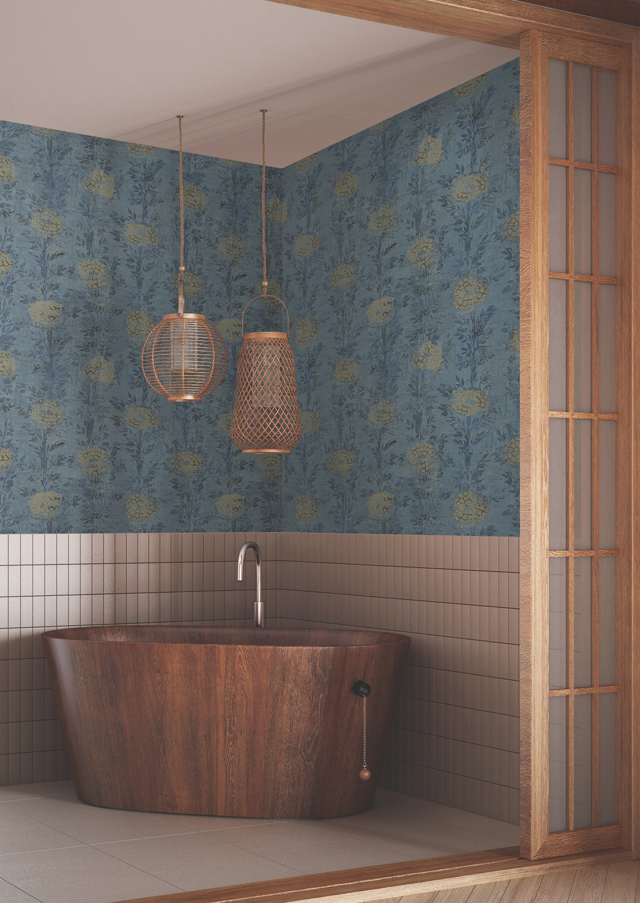 French Marigold Denim & Gold Wallpaper
