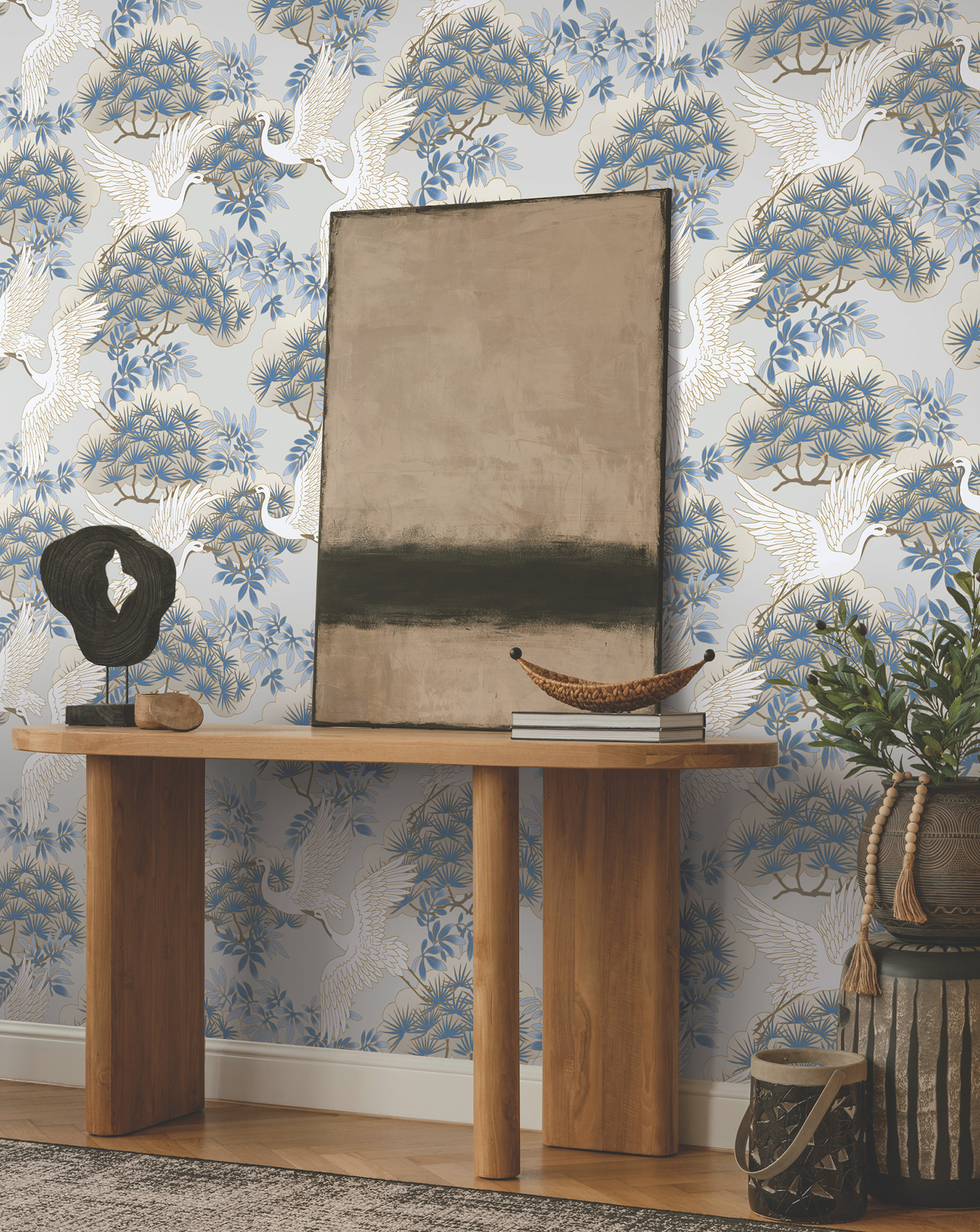 Sprig & Heron Light Blue Wallpaper