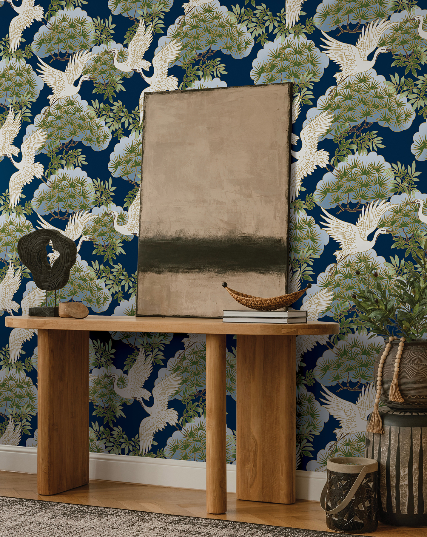 Sprig & Heron Navy Wallpaper