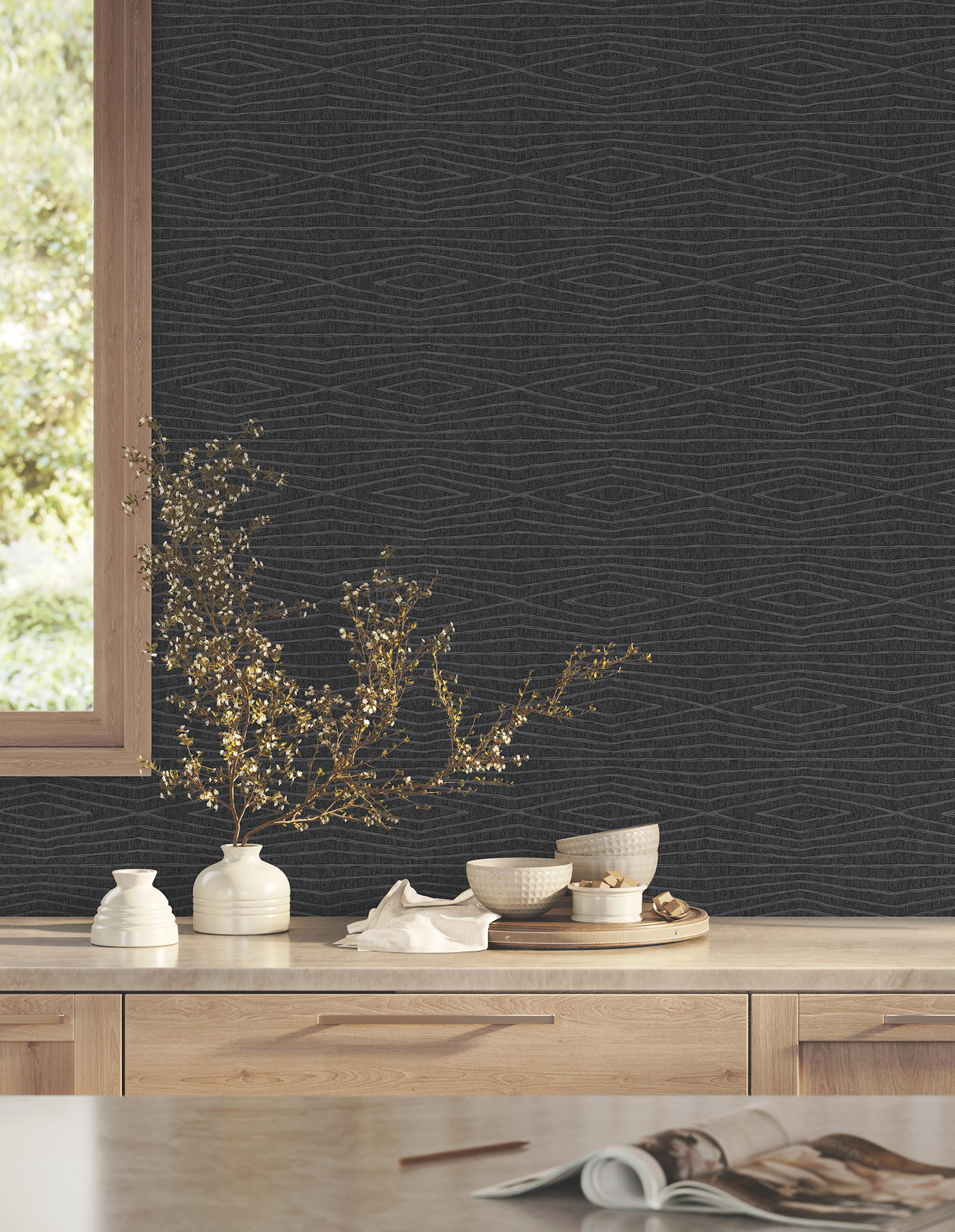Daystone Black Wallpaper