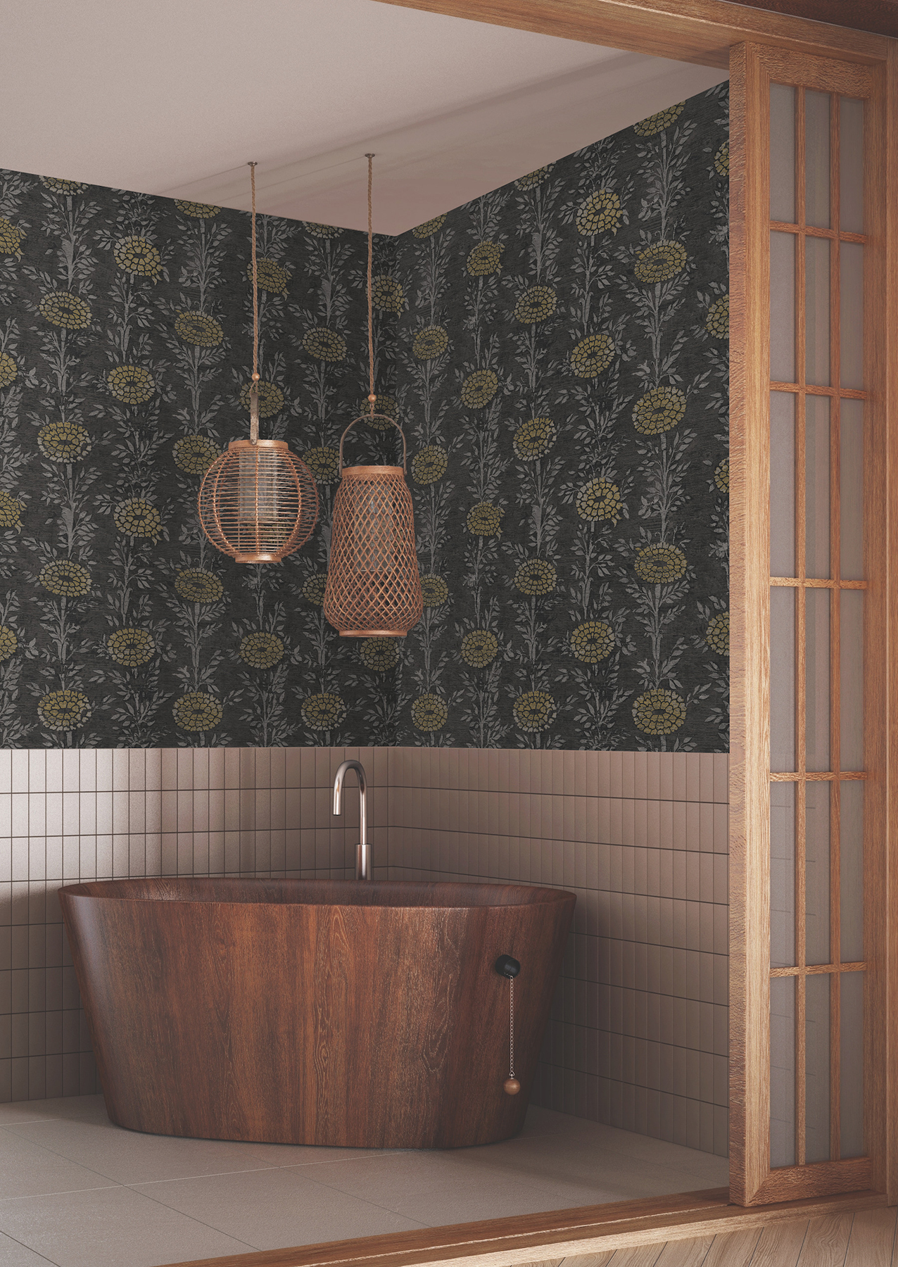 French Marigold Black & Gold Wallpaper