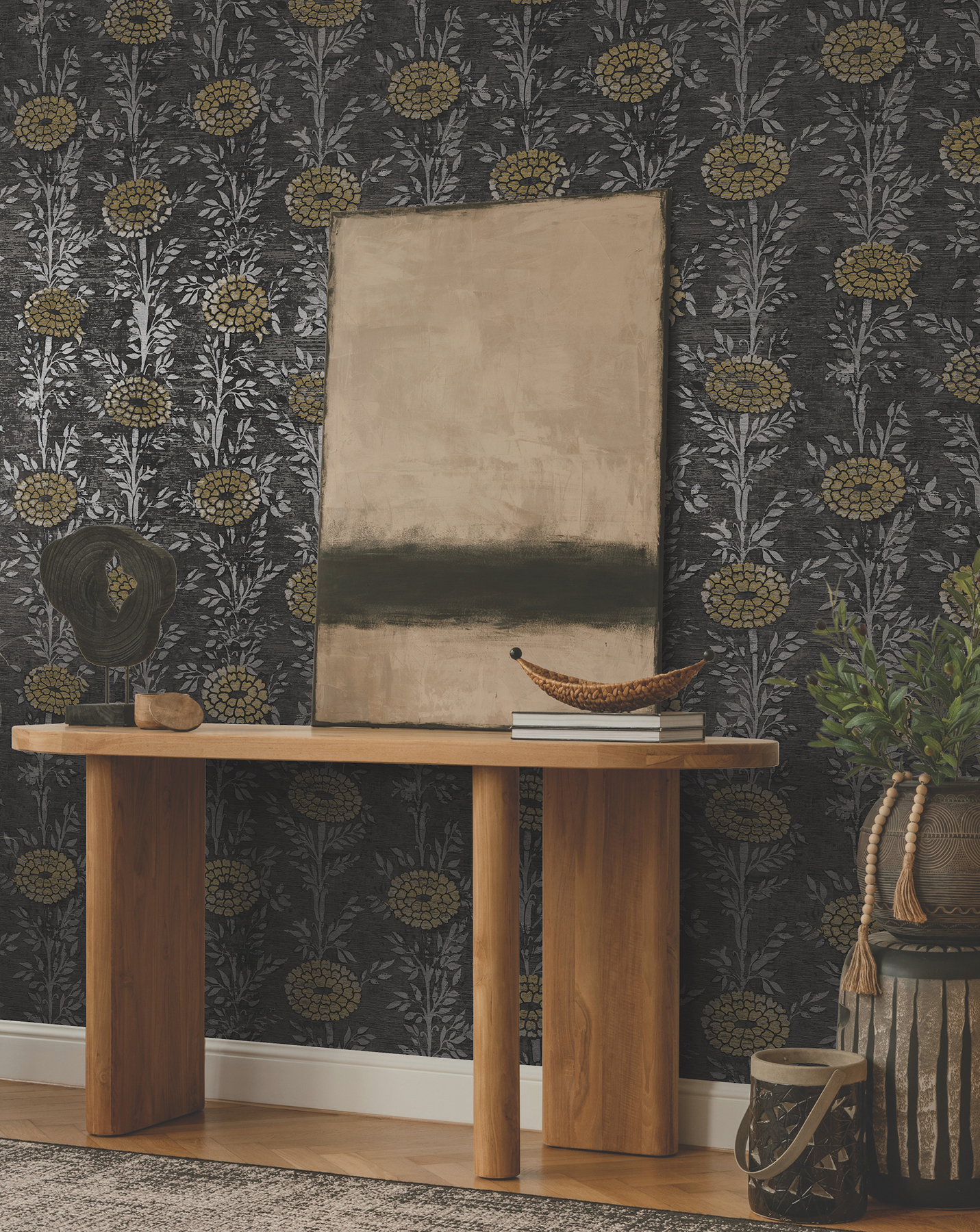 French Marigold Black & Gold Wallpaper