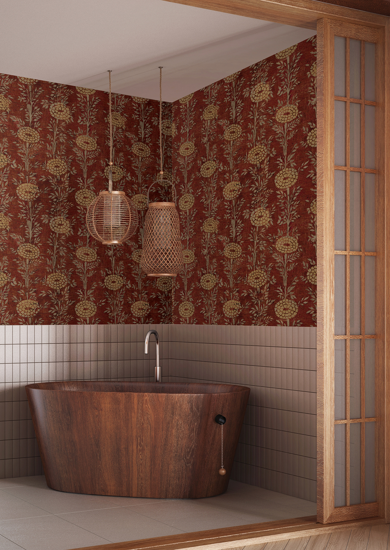 French Marigold Red & Gold Wallpaper