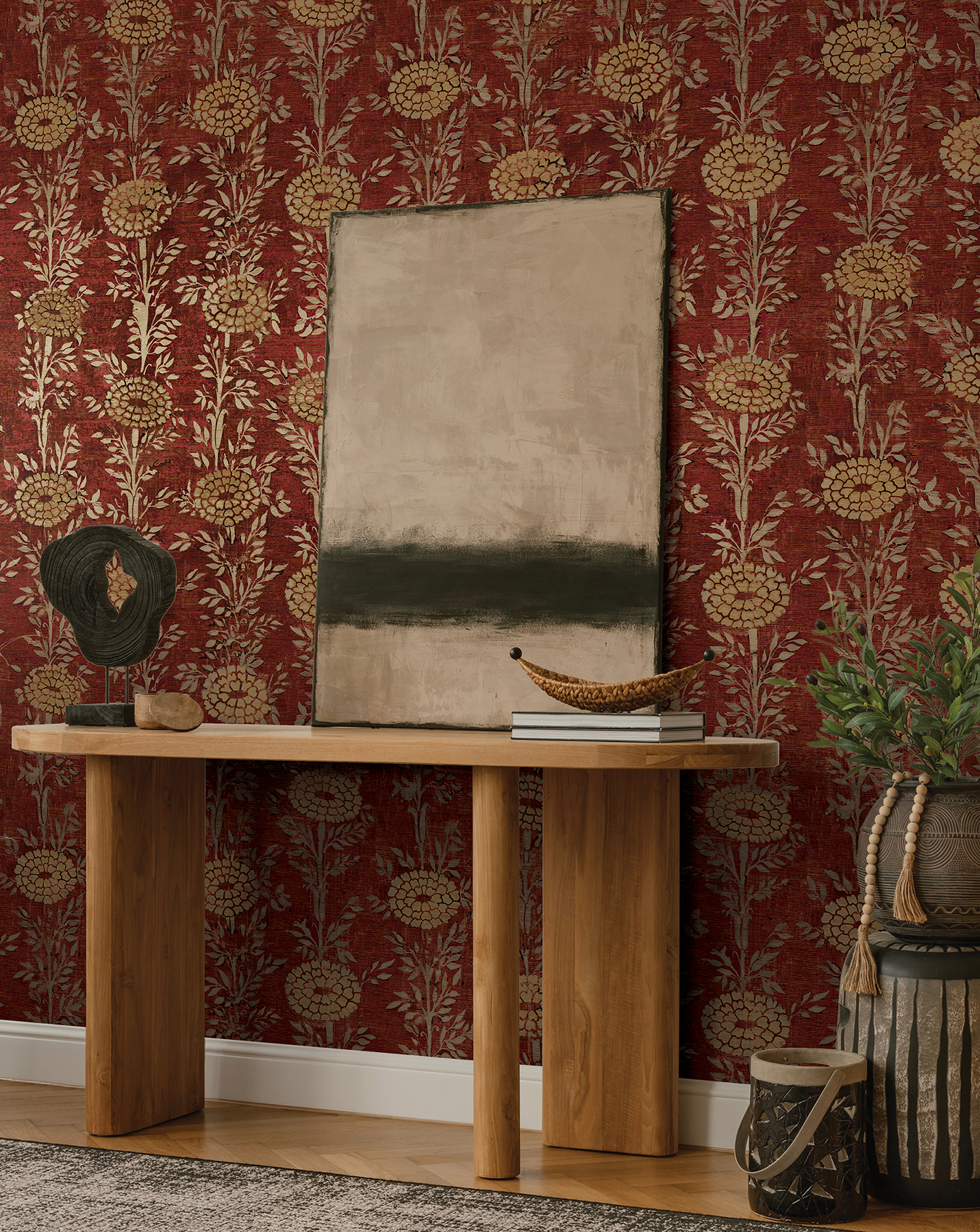 French Marigold Red & Gold Wallpaper