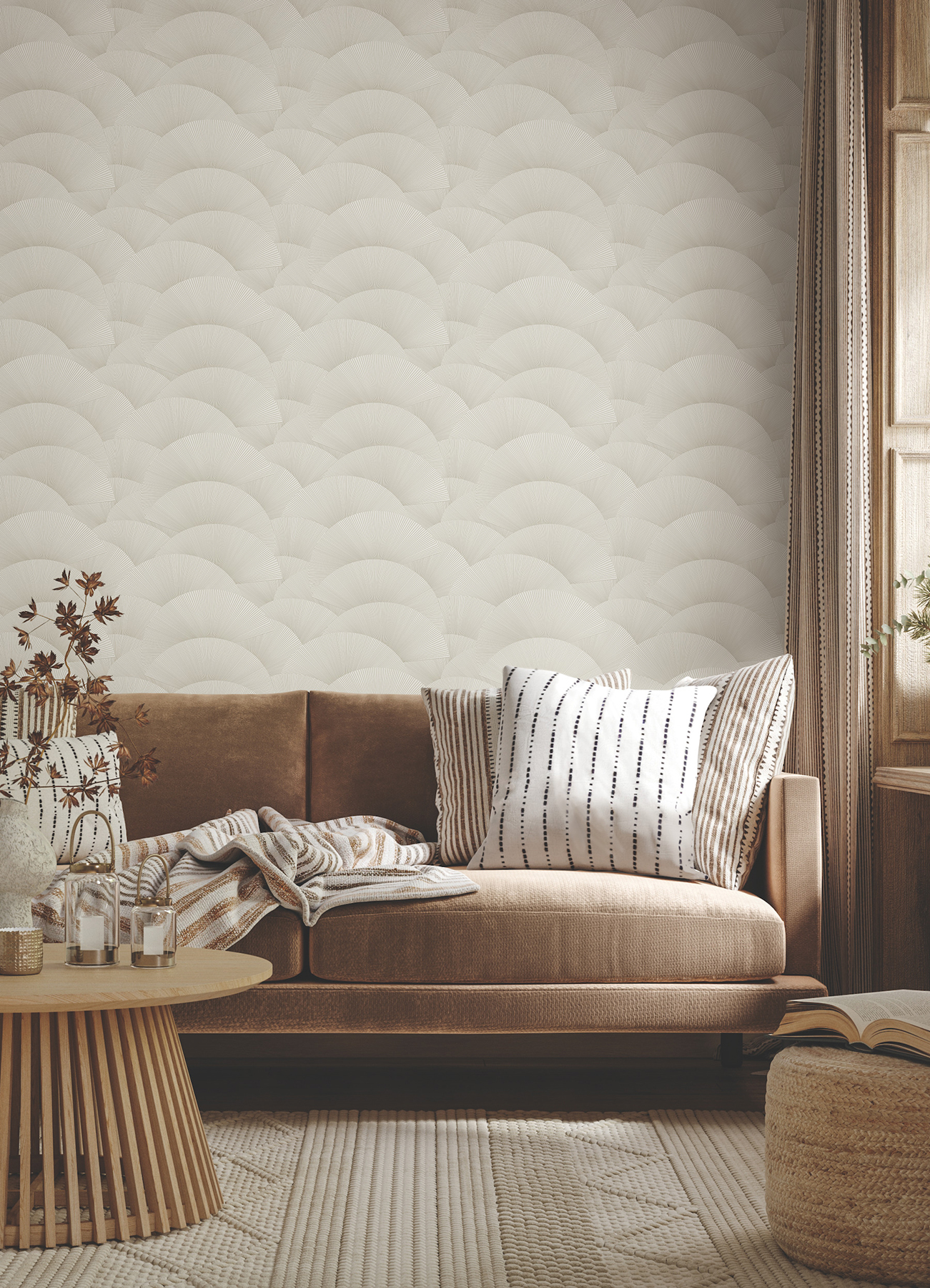 Morning Shell Taupe & Gold Wallpaper