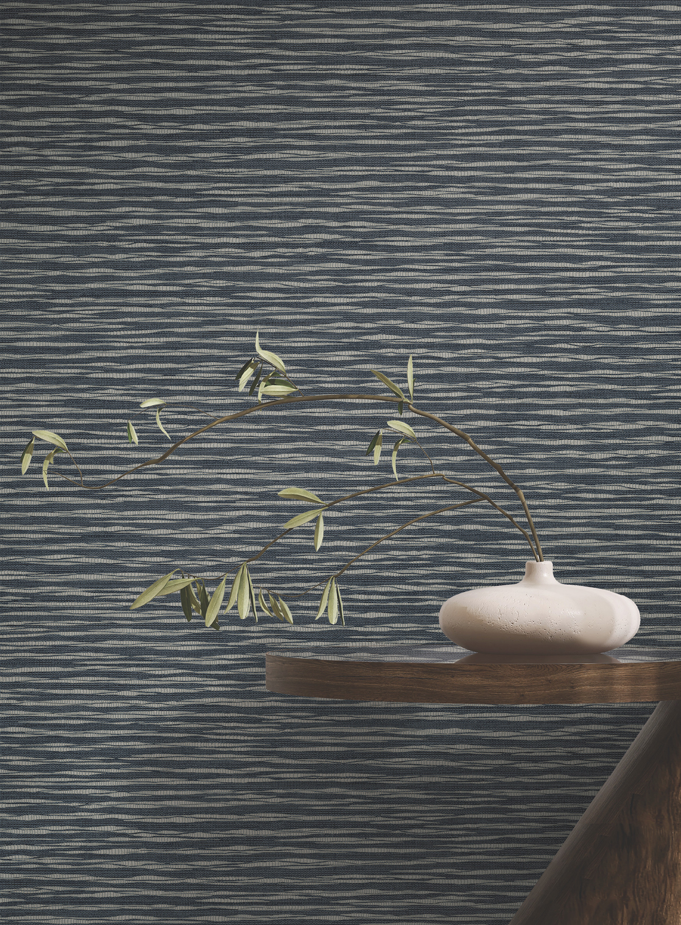 Lotus Weave Navy Wallpaper
