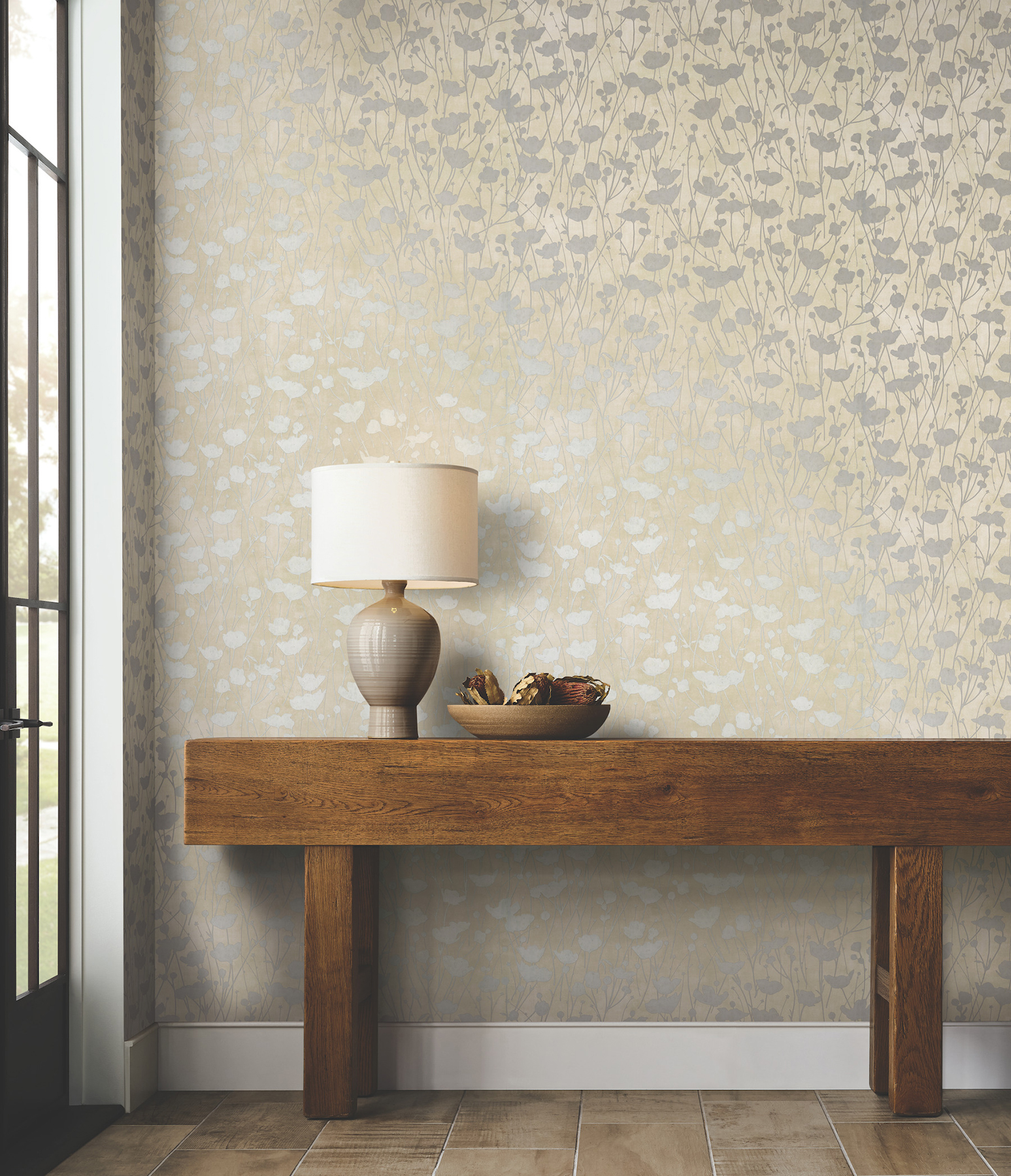 Shimmering Poppies Cream & Silver Wallpaper