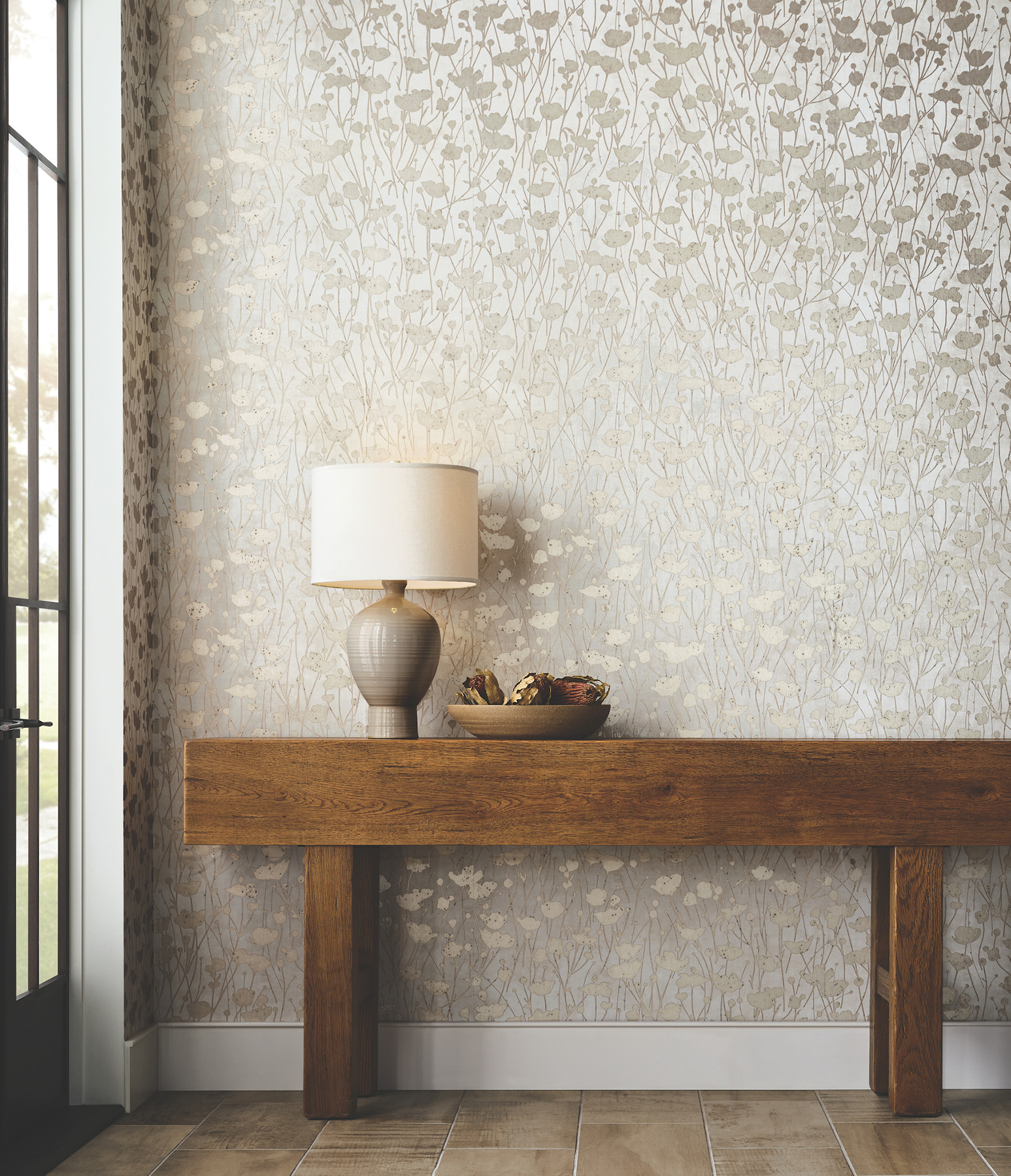 Shimmering Poppies White & Gold Wallpaper