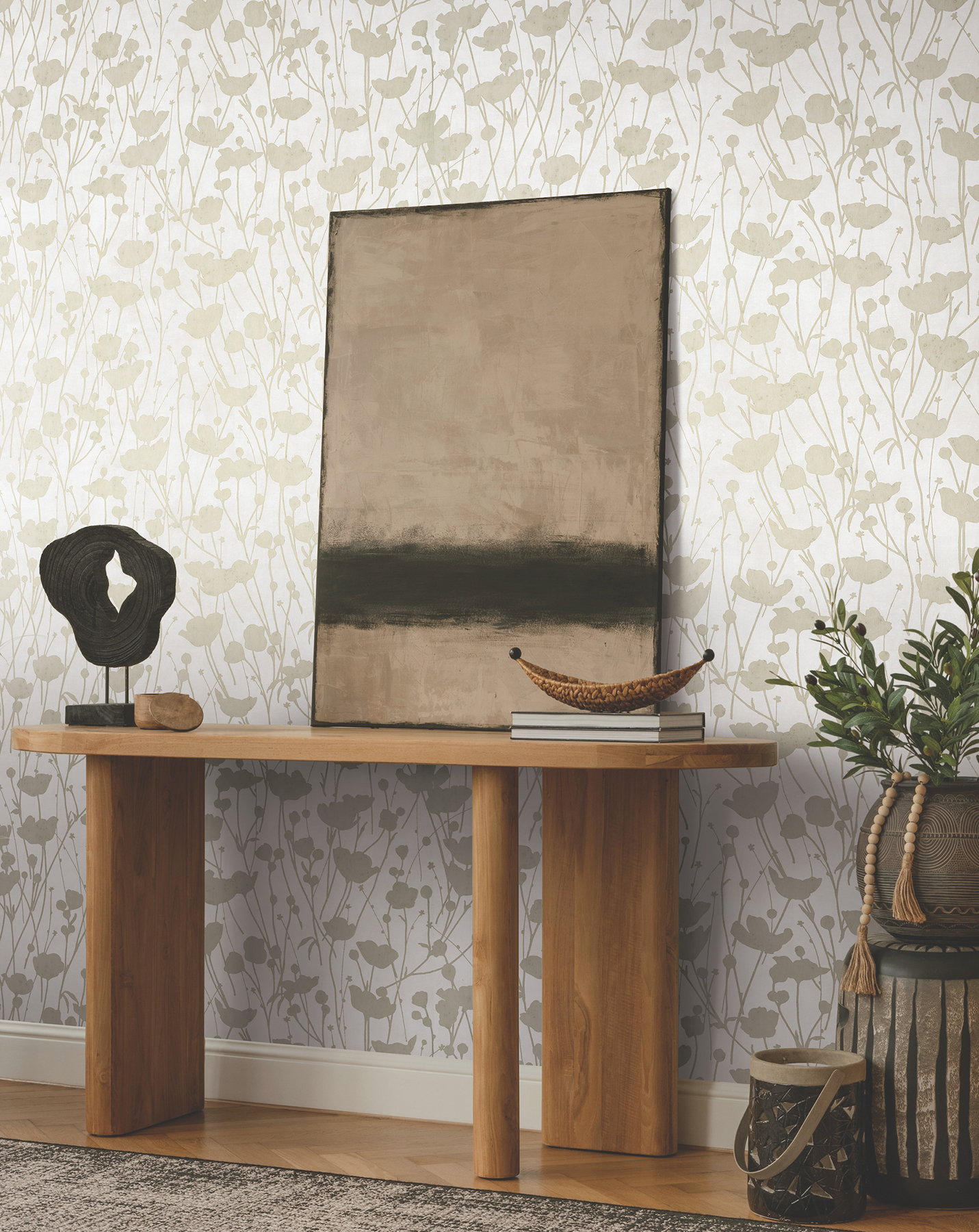 Shimmering Poppies White & Gold Wallpaper