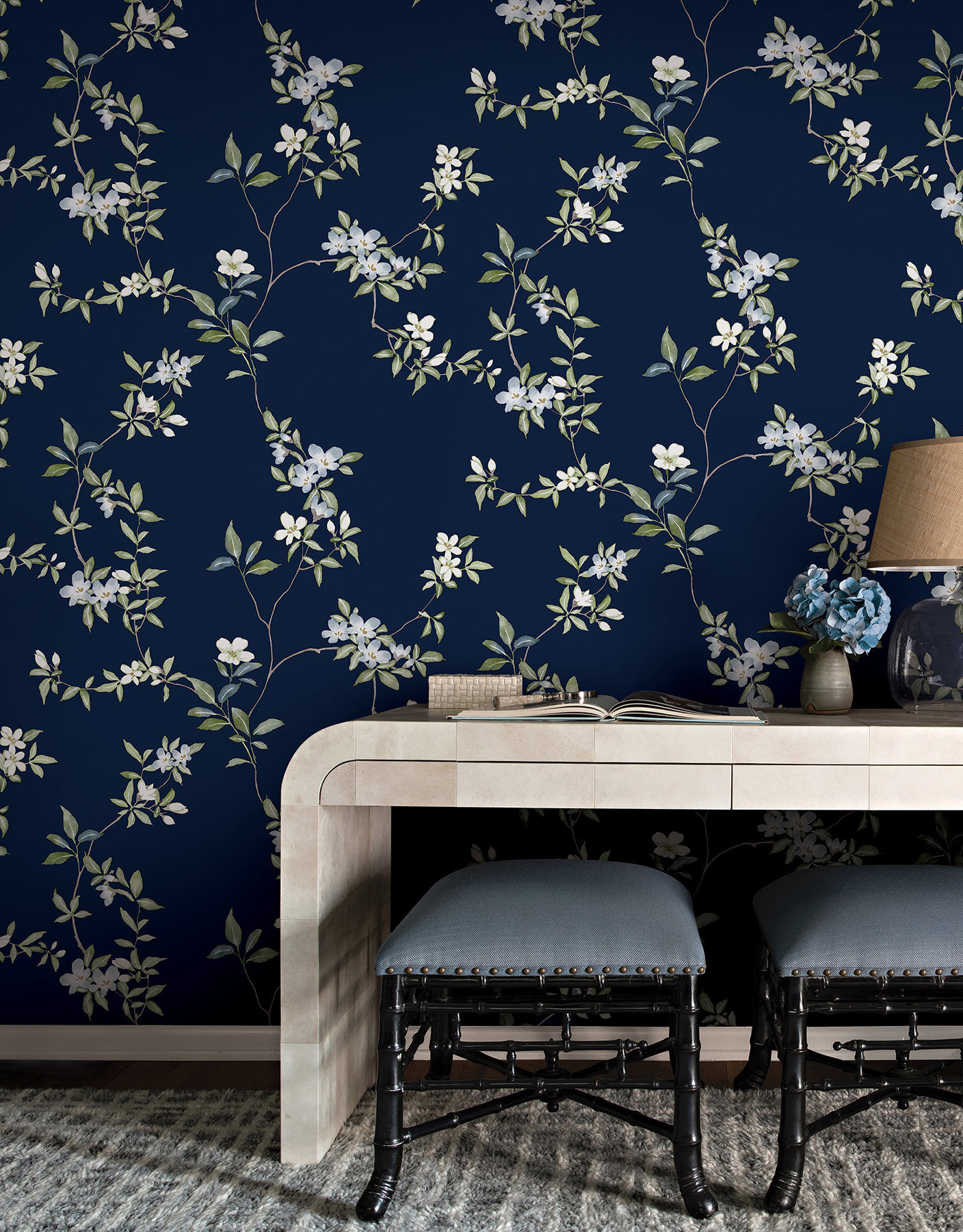 April Blossom Navy Wallpaper