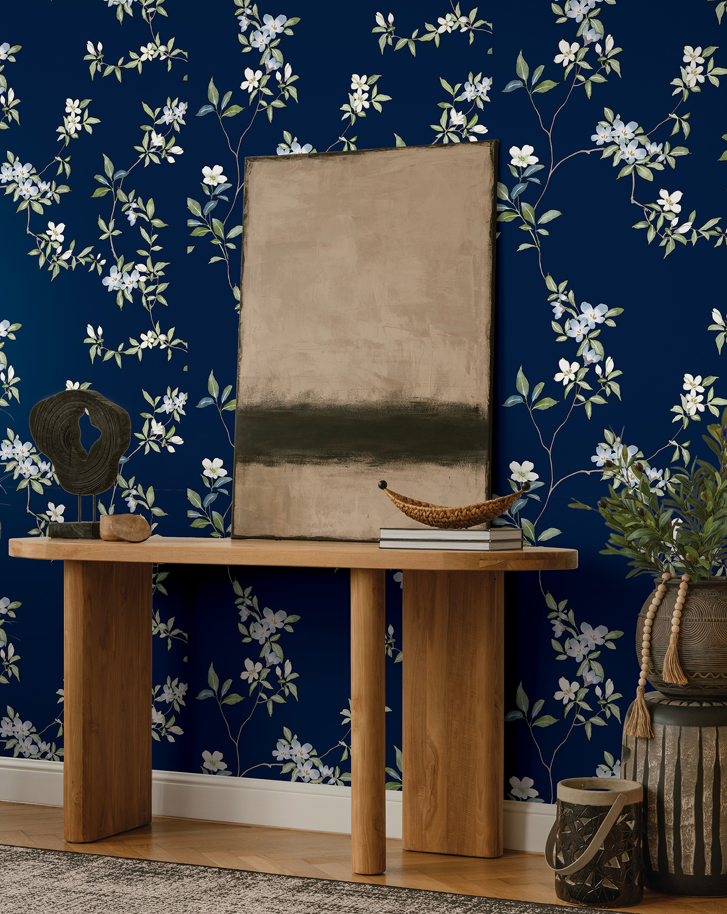 April Blossom Navy Wallpaper
