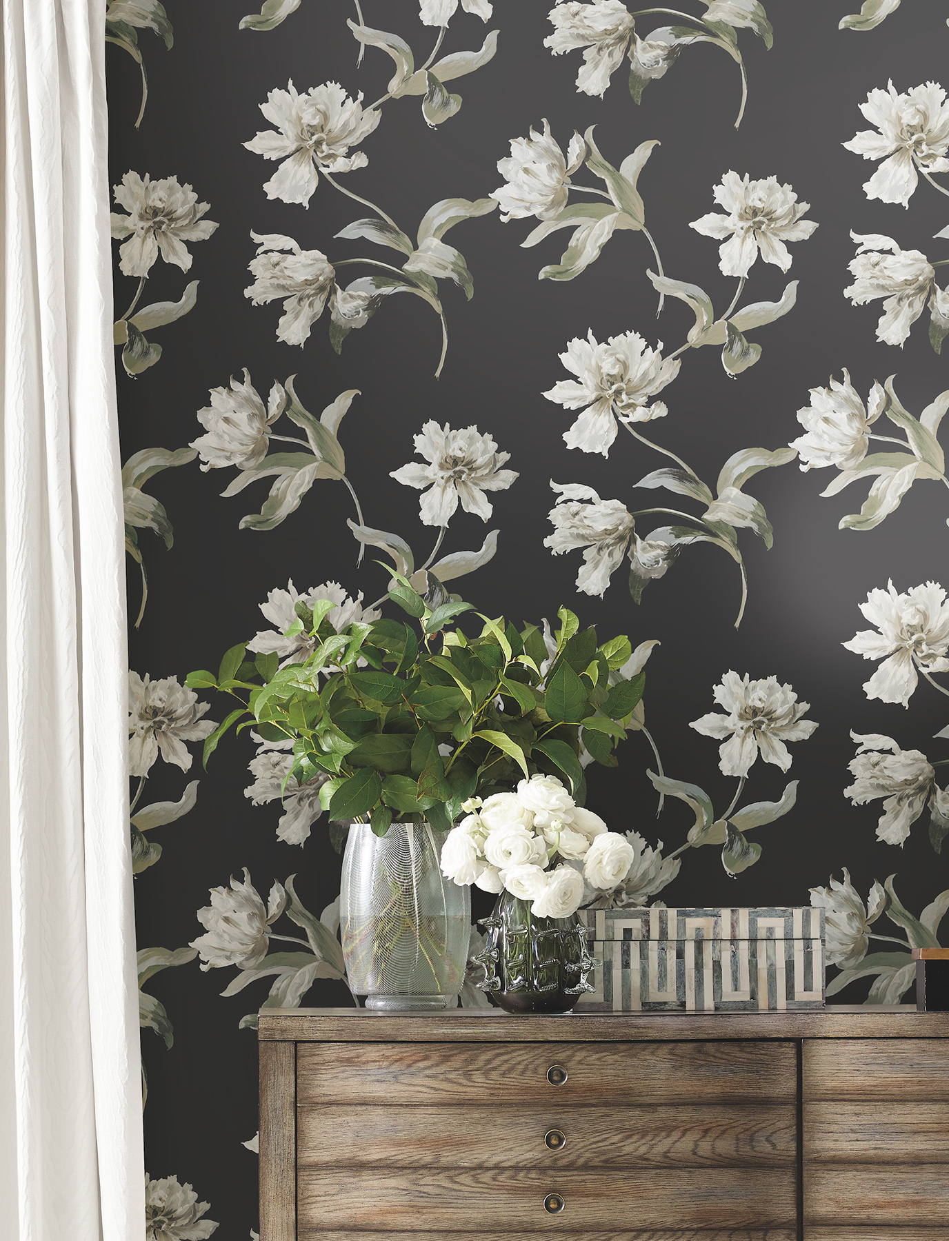 Large Parrot Tulip Black Peel & Stick Wallpaper