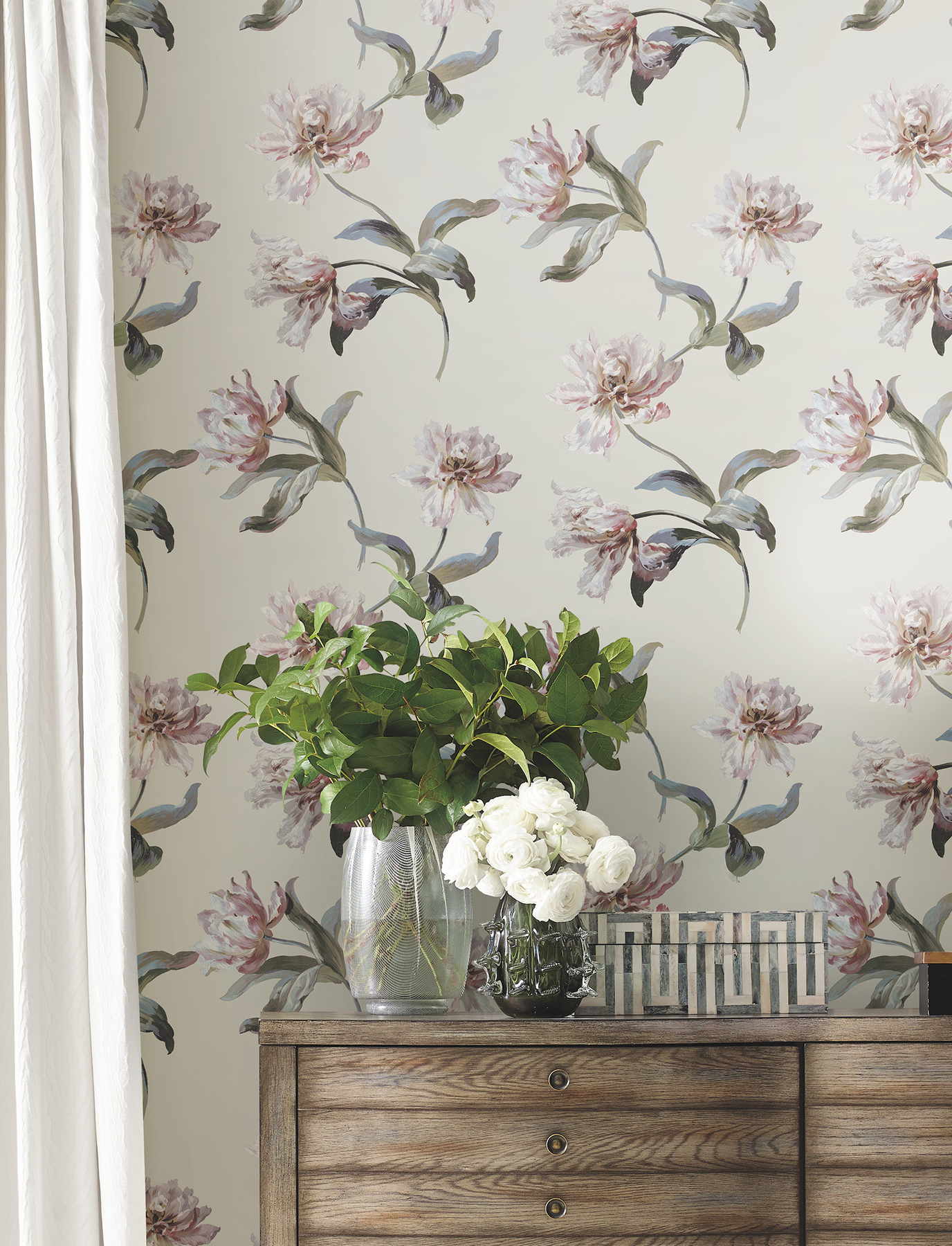 Large Parrot Tulip Neutral Peel & Stick Wallpaper