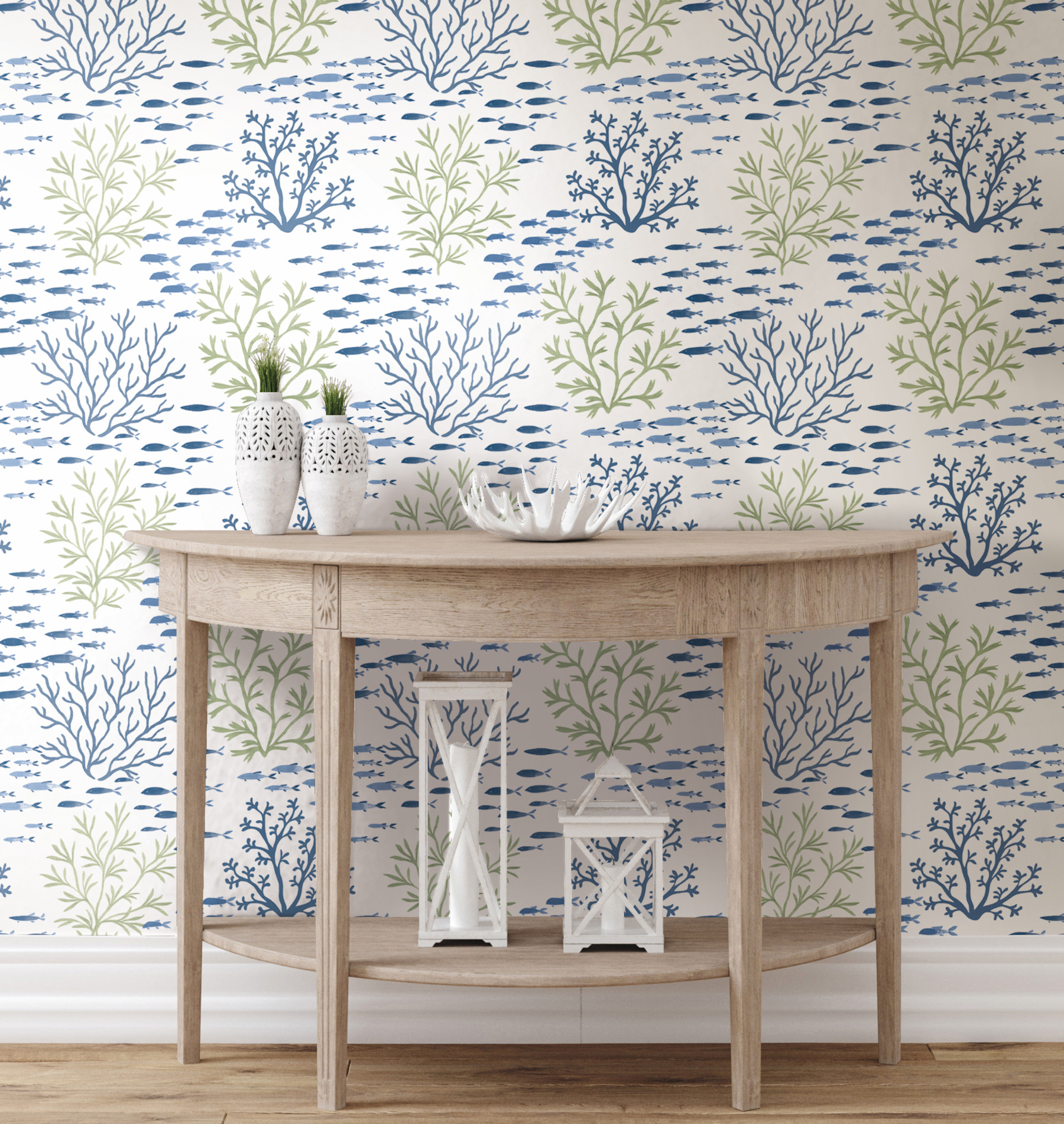 Marine Garden Green & Blue Wallpaper