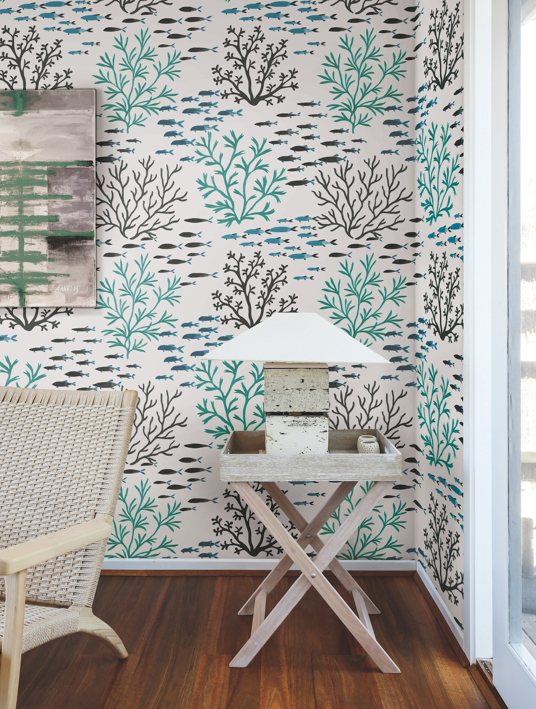Marine Garden Blue & Brown Wallpaper