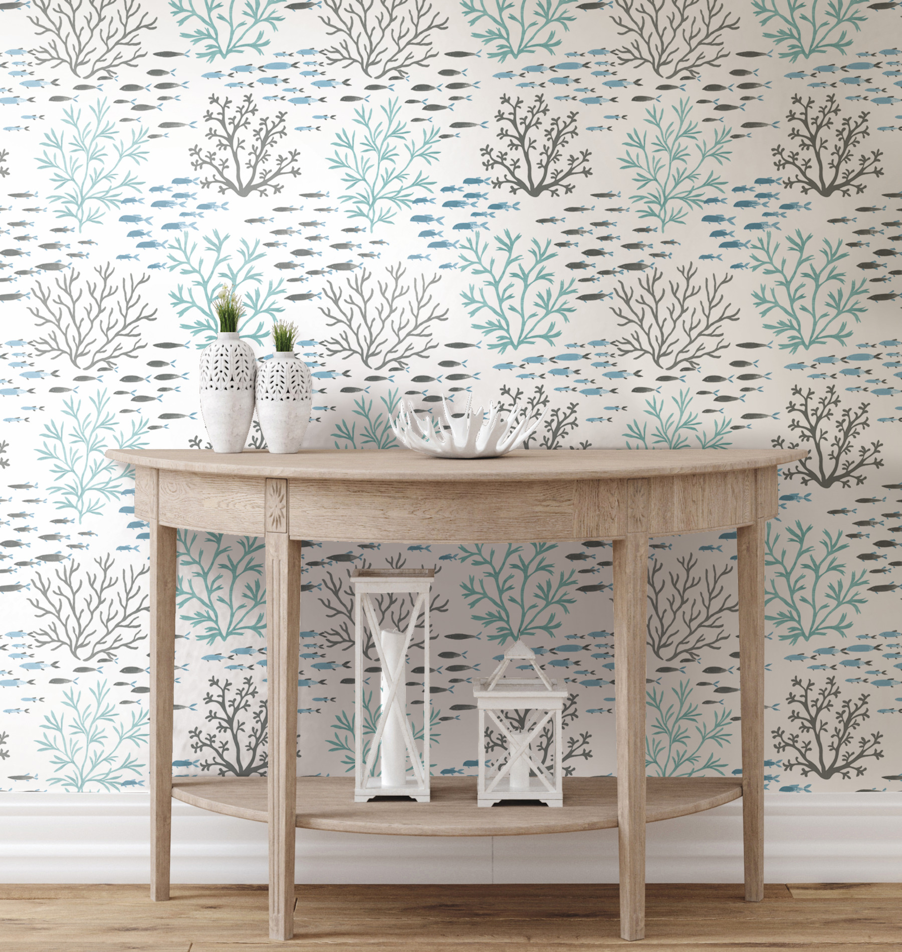 Marine Garden Blue & Brown Wallpaper
