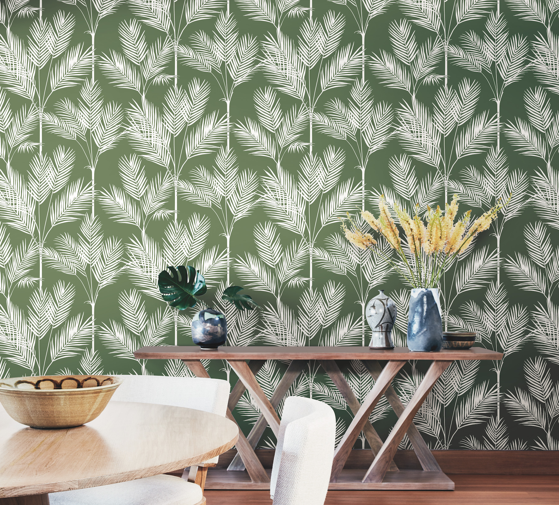 King Palm Silhouette Green Wallpaper