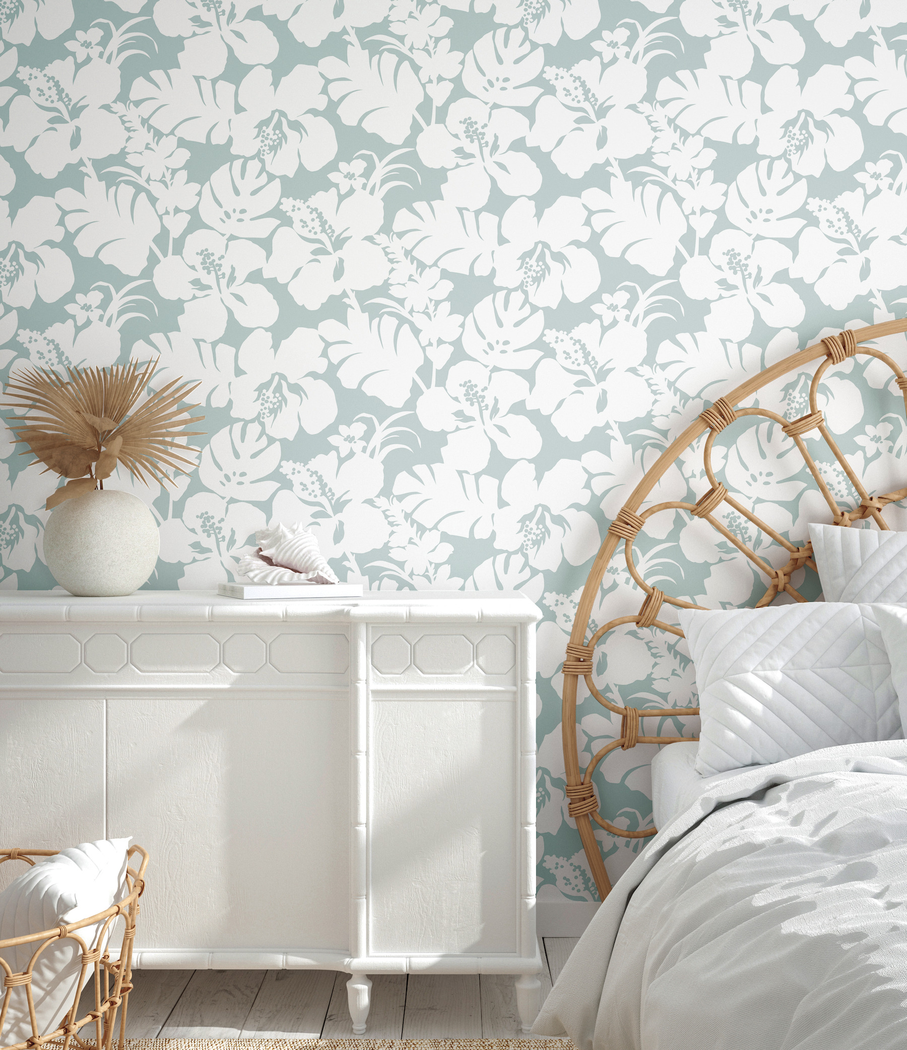 Hibiscus Arboretum Light Grey Wallpaper