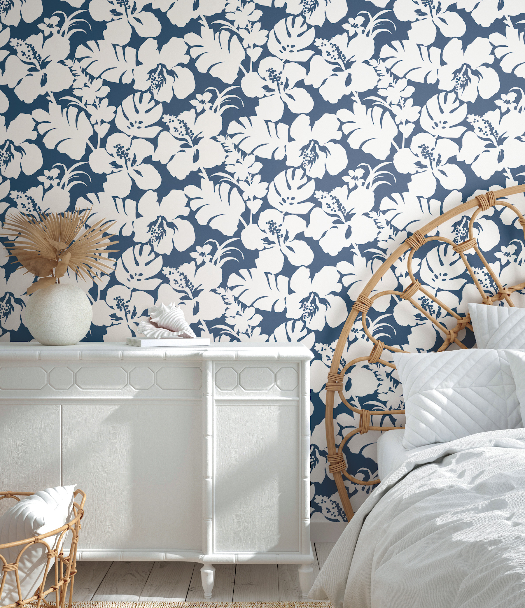 Hibiscus Arboretum Navy Wallpaper