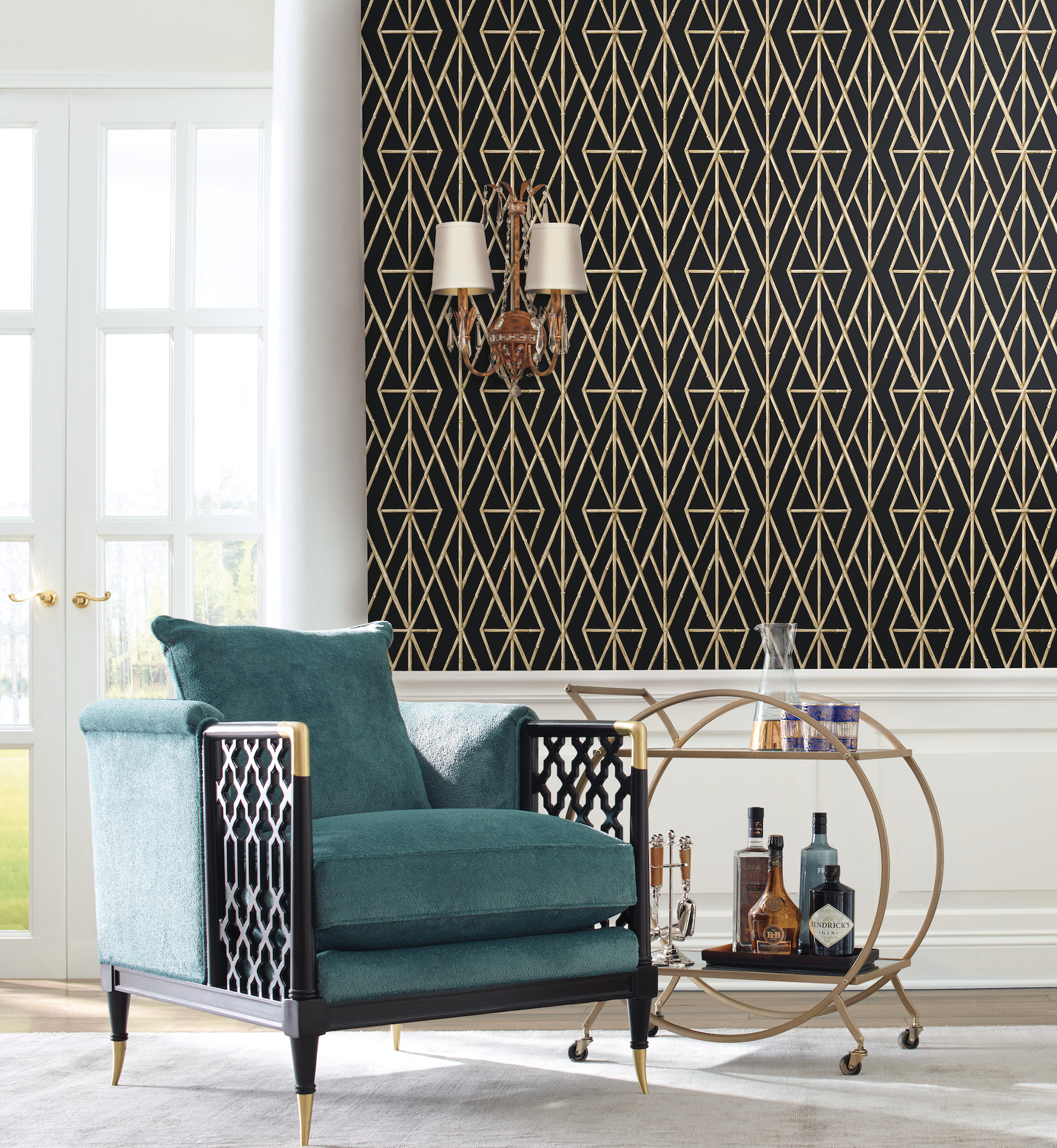 Riviera Bamboo Trellis Black Wallpaper