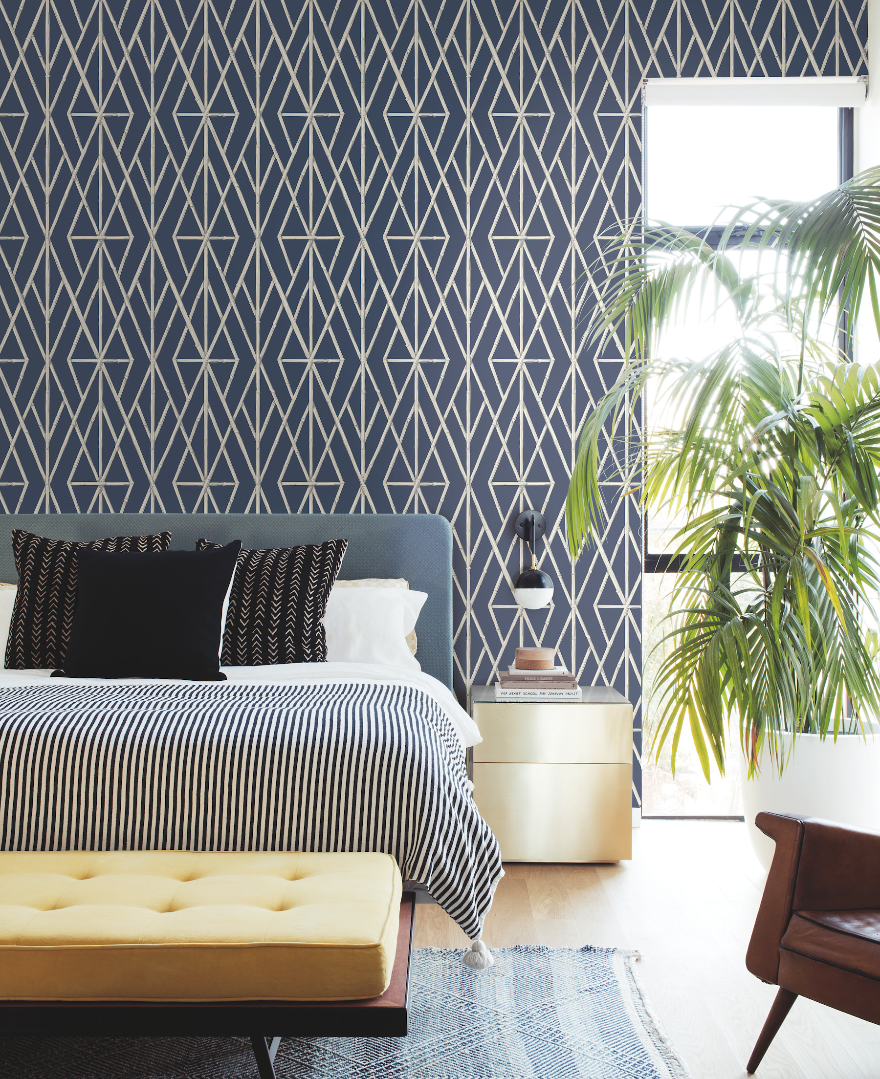 Riviera Bamboo Trellis Navy Wallpaper