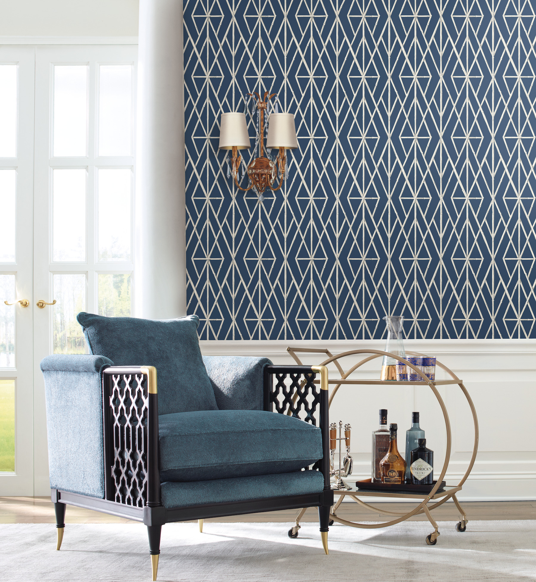 Riviera Bamboo Trellis Navy Wallpaper