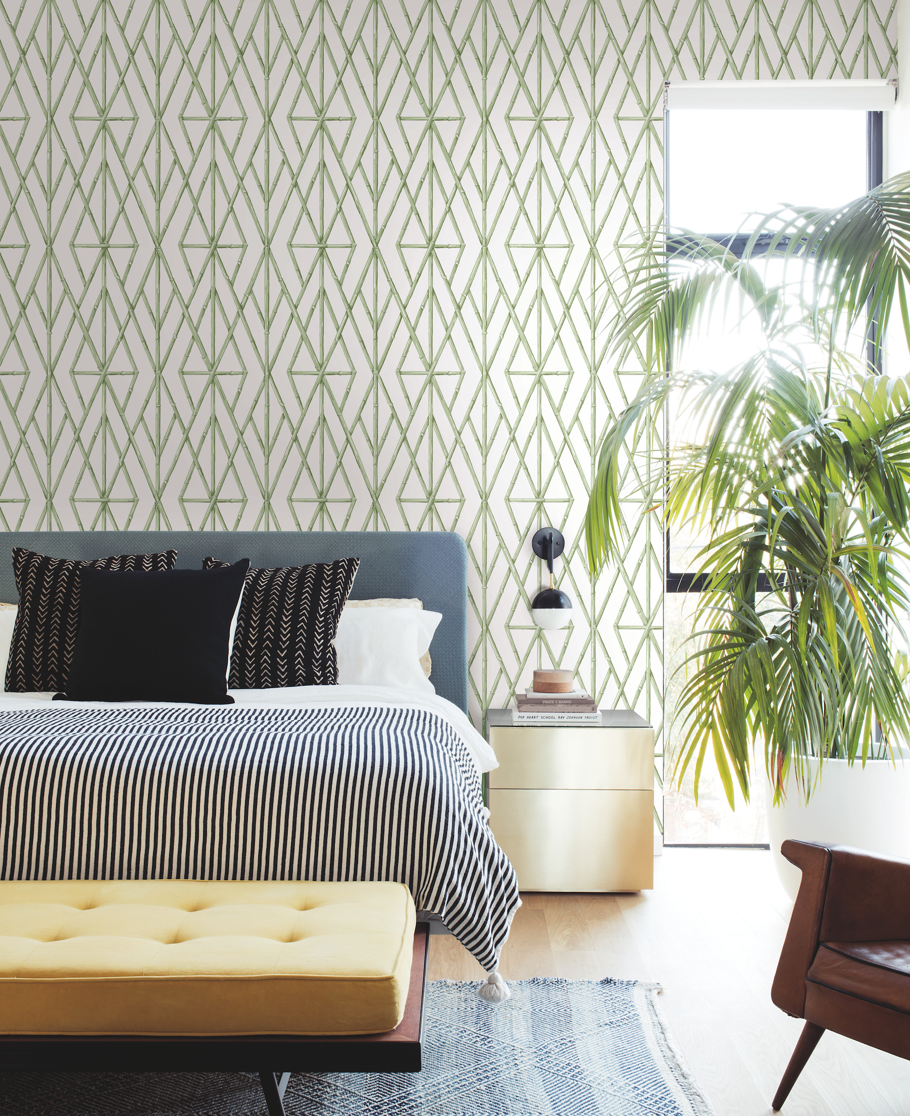 Riviera Bamboo Trellis Green Wallpaper