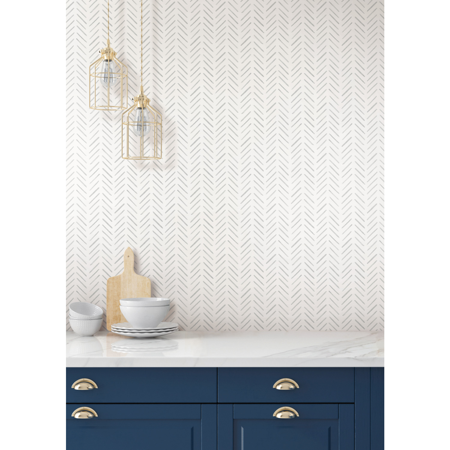 Painted Herringbone Grey Wallpaper