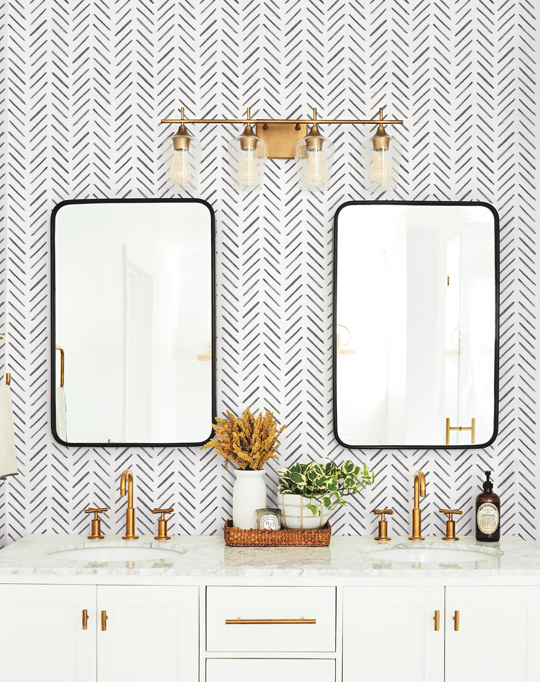 Painted Herringbone Black Wallpaper