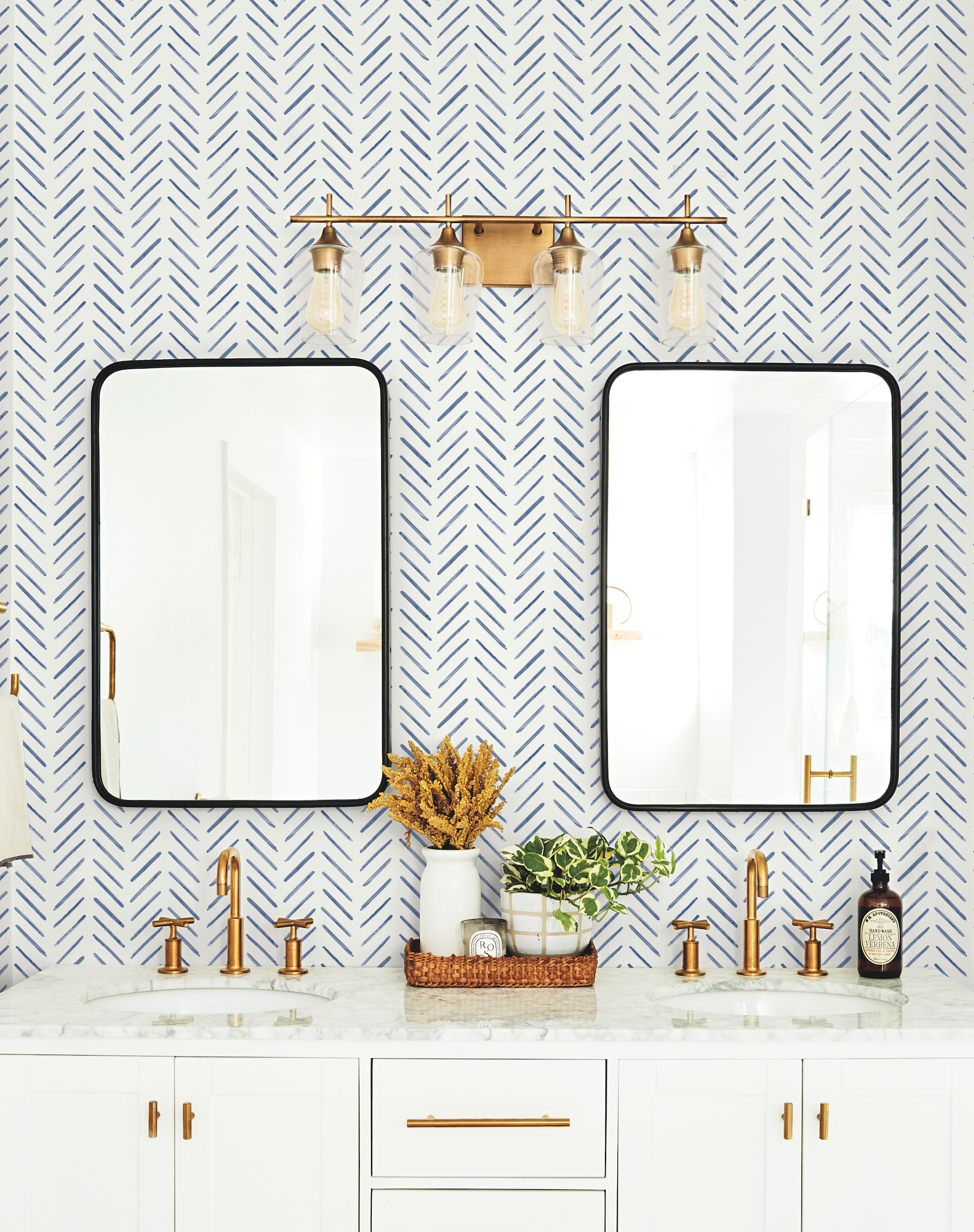 Painted Herringbone Navy Wallpaper