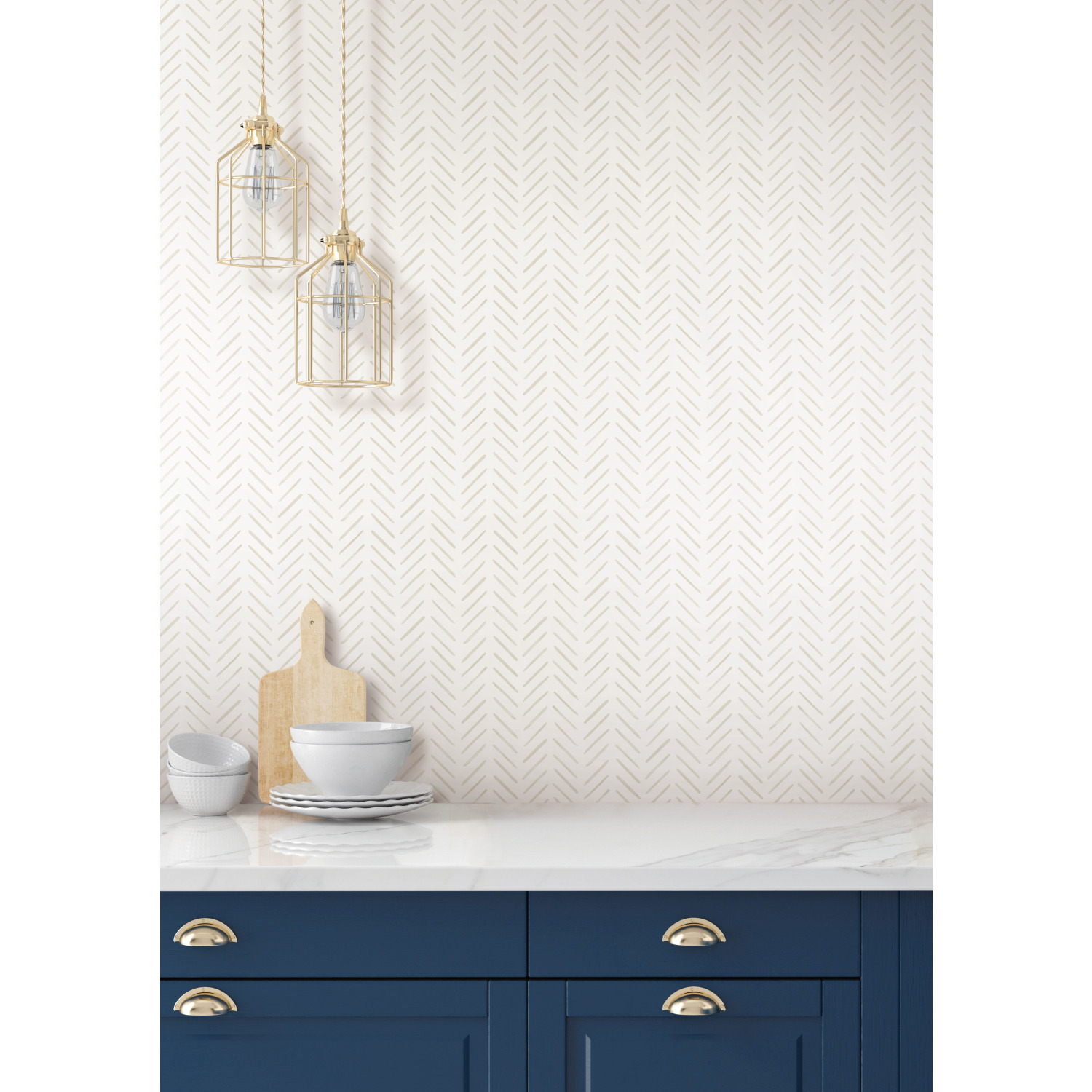 Painted Herringbone Off White Wallpaper