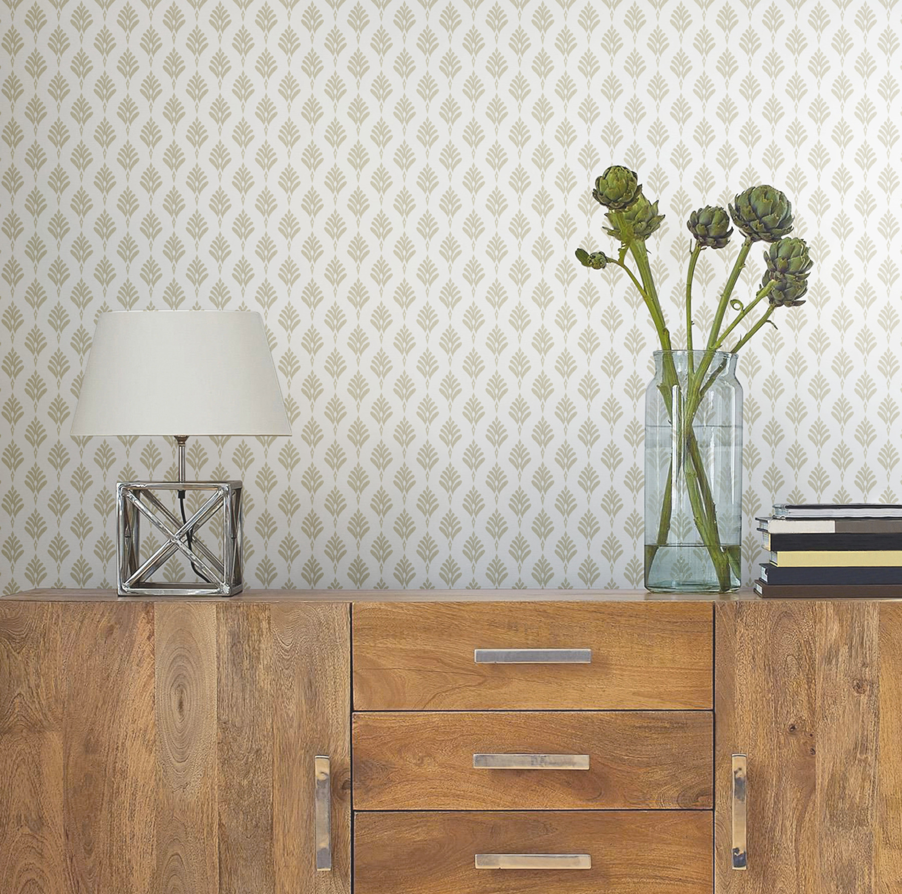 French Scallop Off White Wallpaper