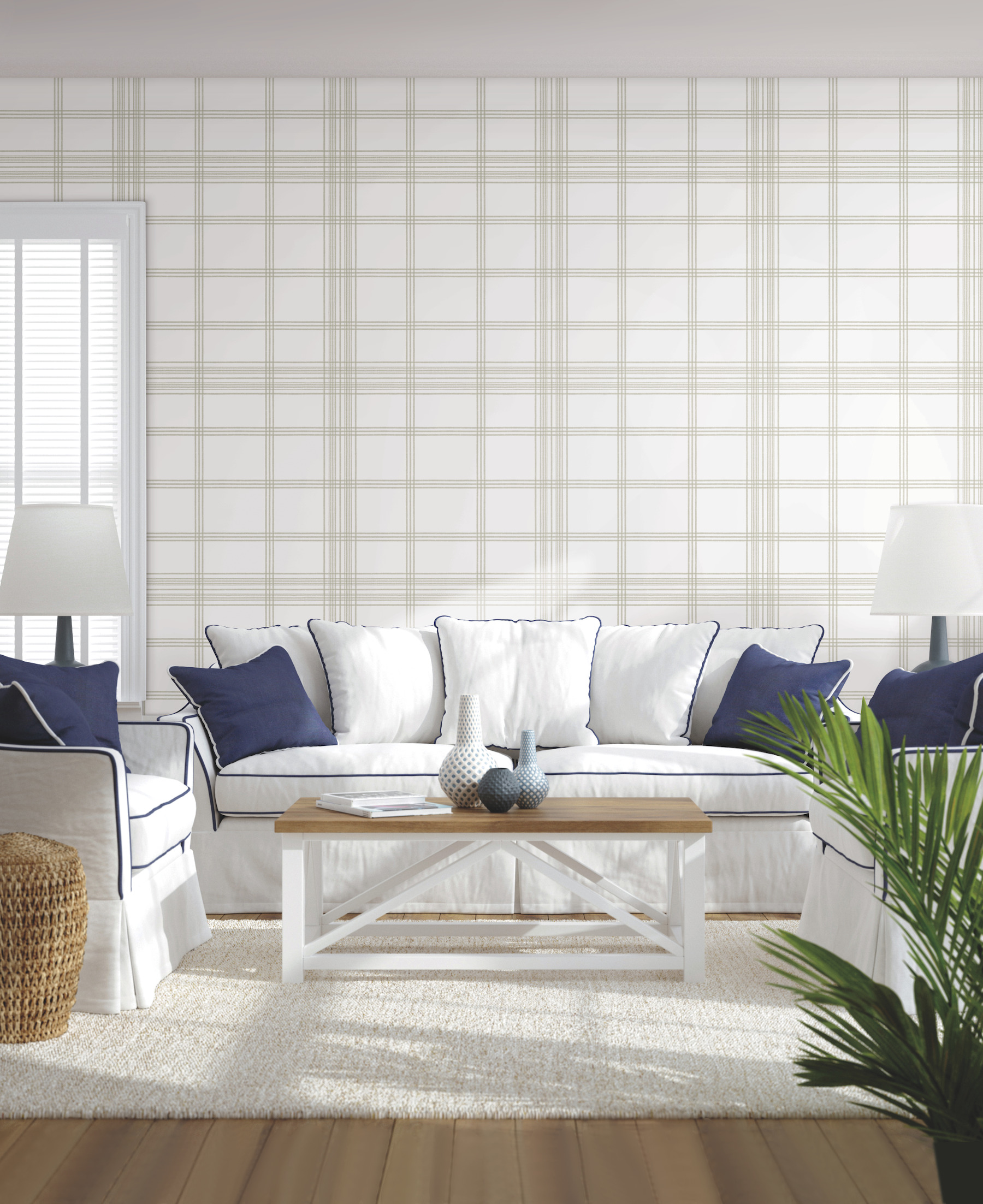 Charter Plaid Off White Wallpaper