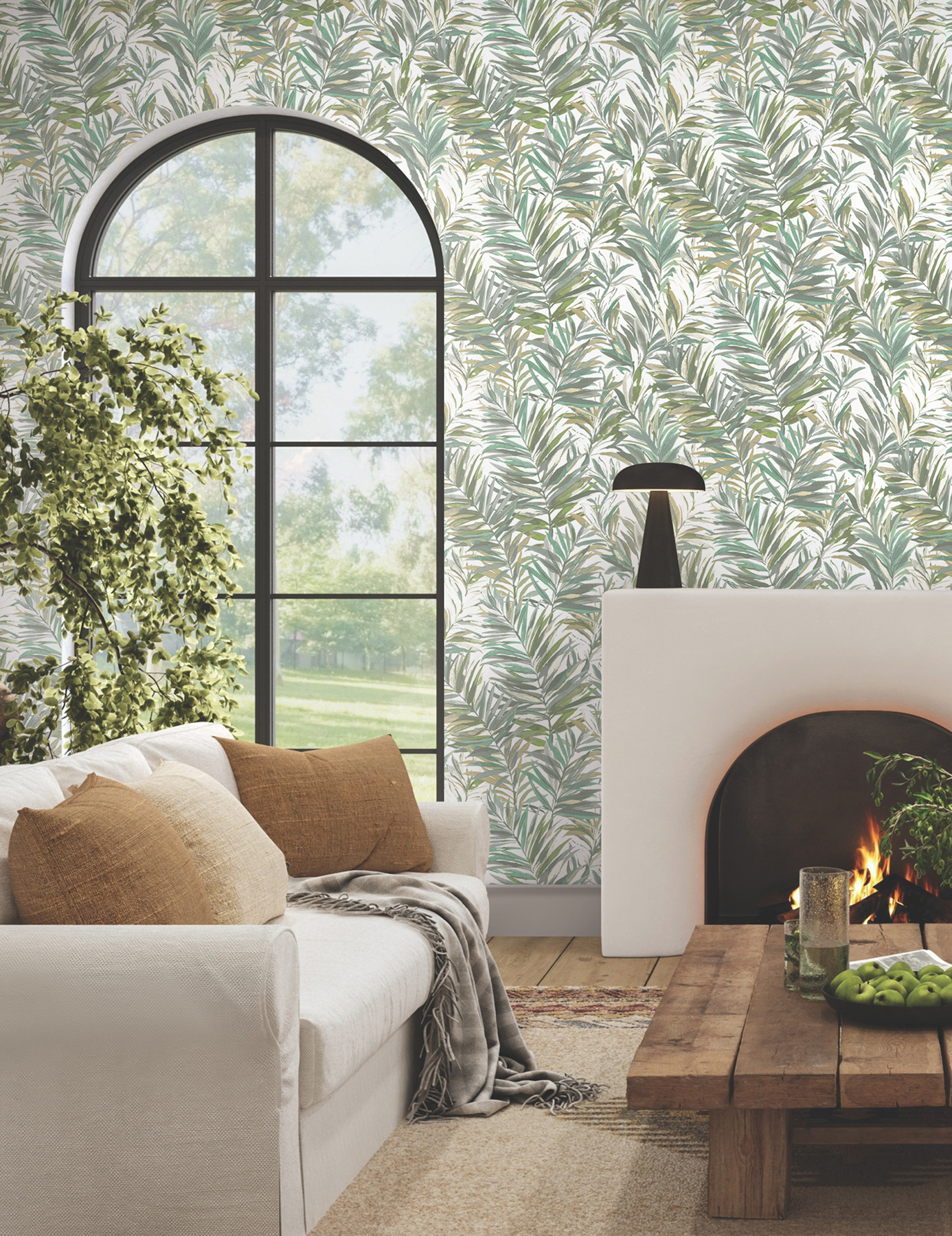 Swaying Palms Olive & Aegean Wallpaper