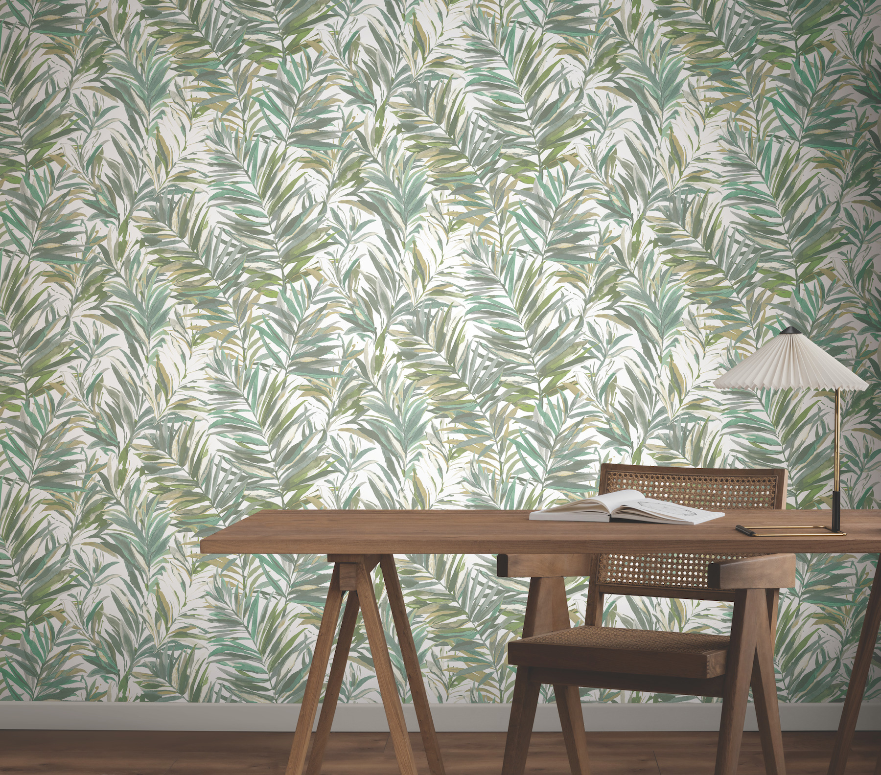 Swaying Palms Olive & Aegean Wallpaper