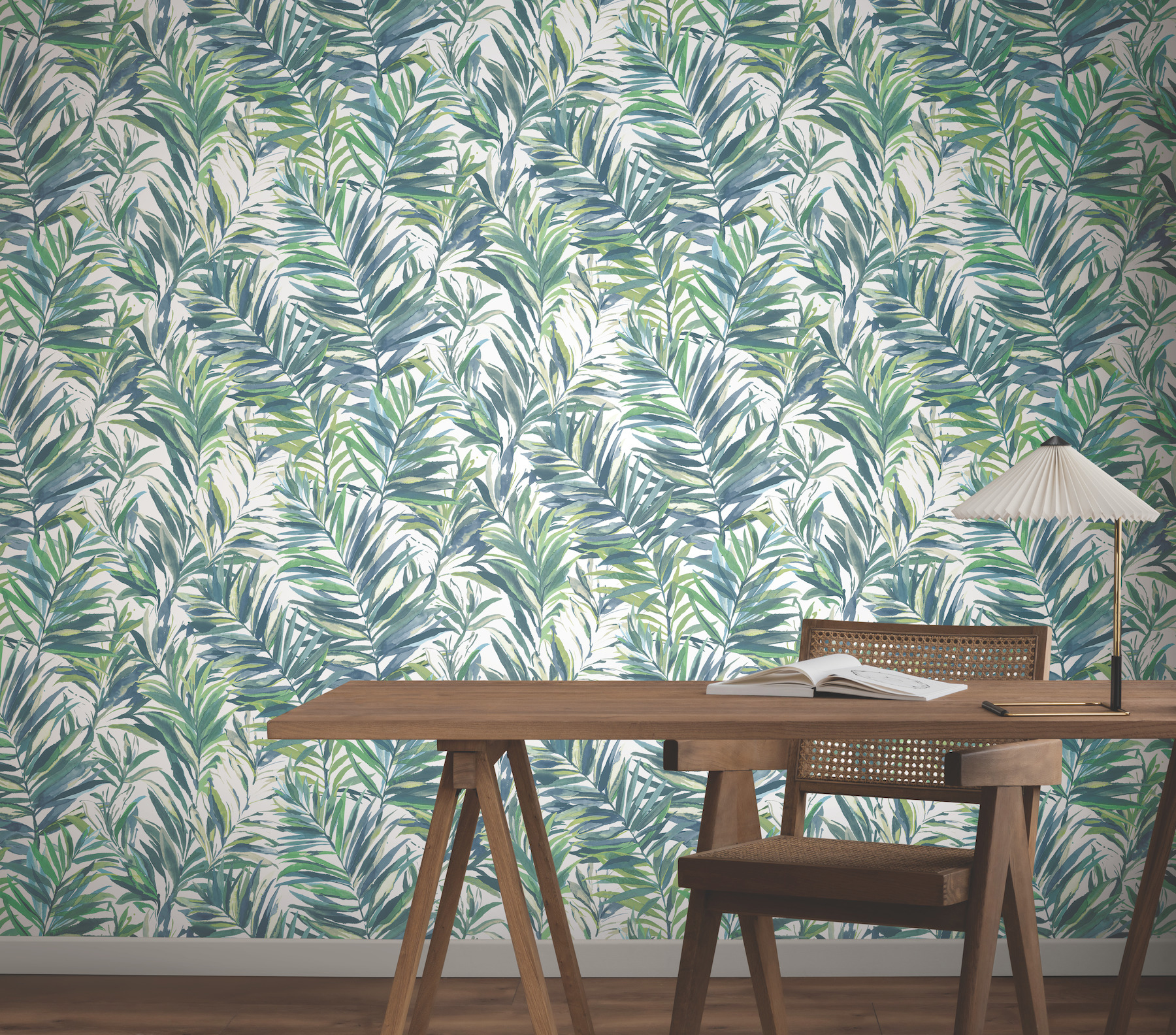 Swaying Palms Green & Blue Wallpaper