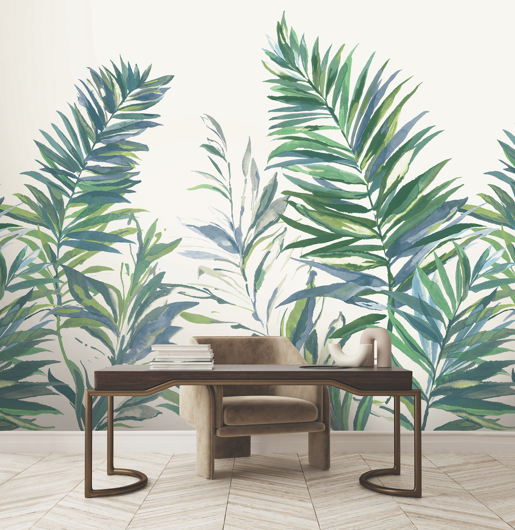 Swaying Palms Green & Blue Mural